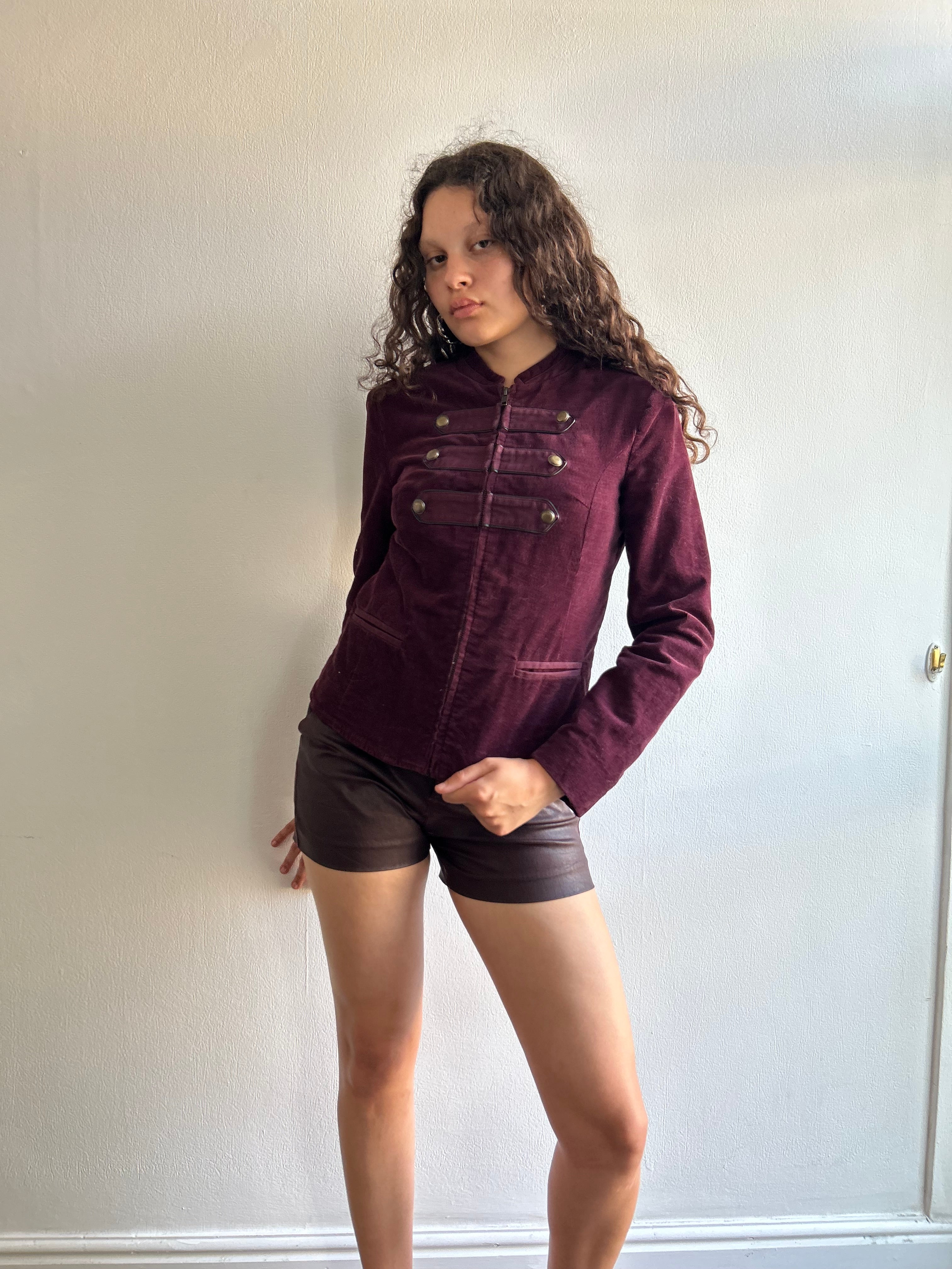 Military Style Grape Corduroy Jacket