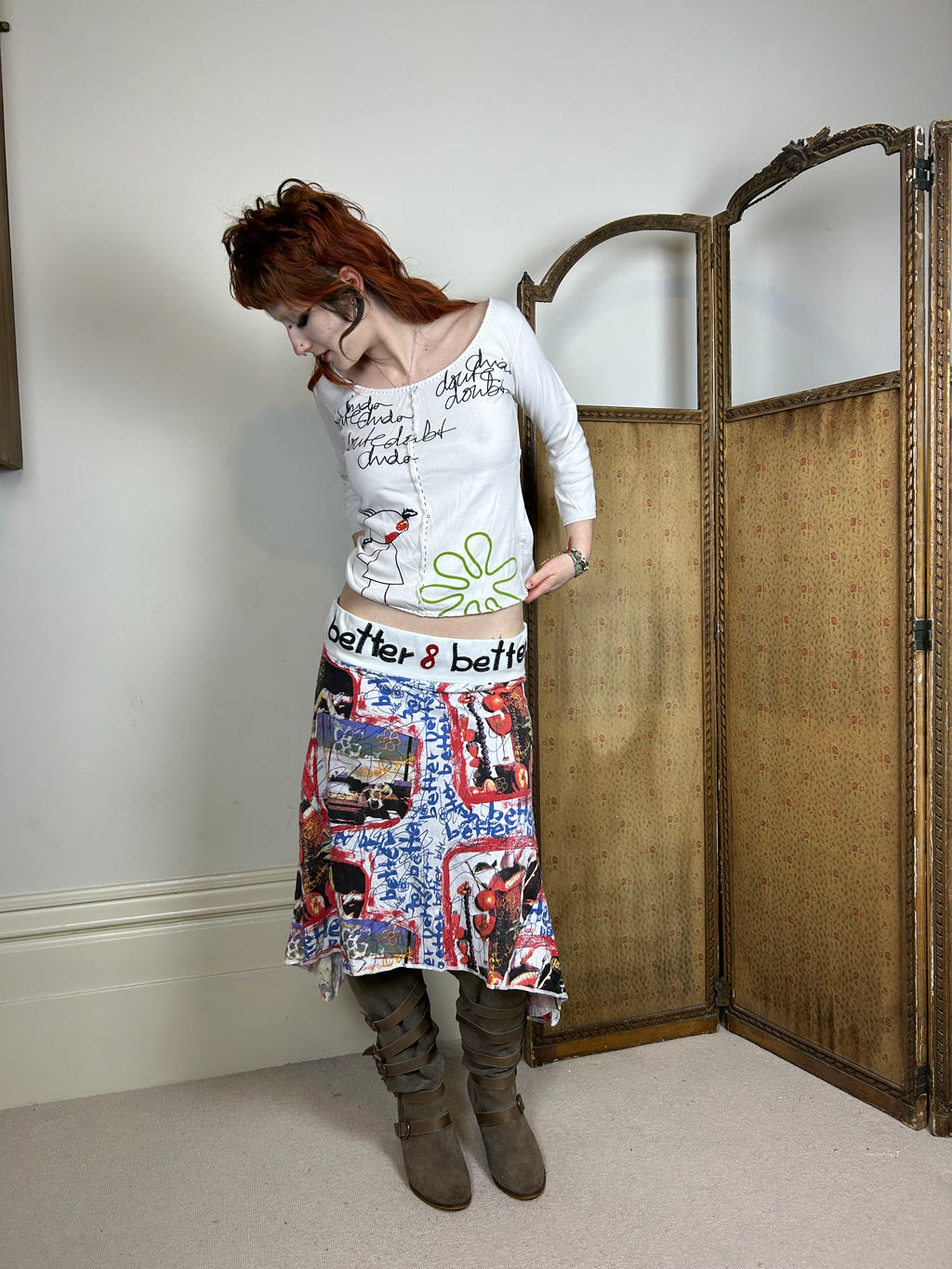 White graphic print top