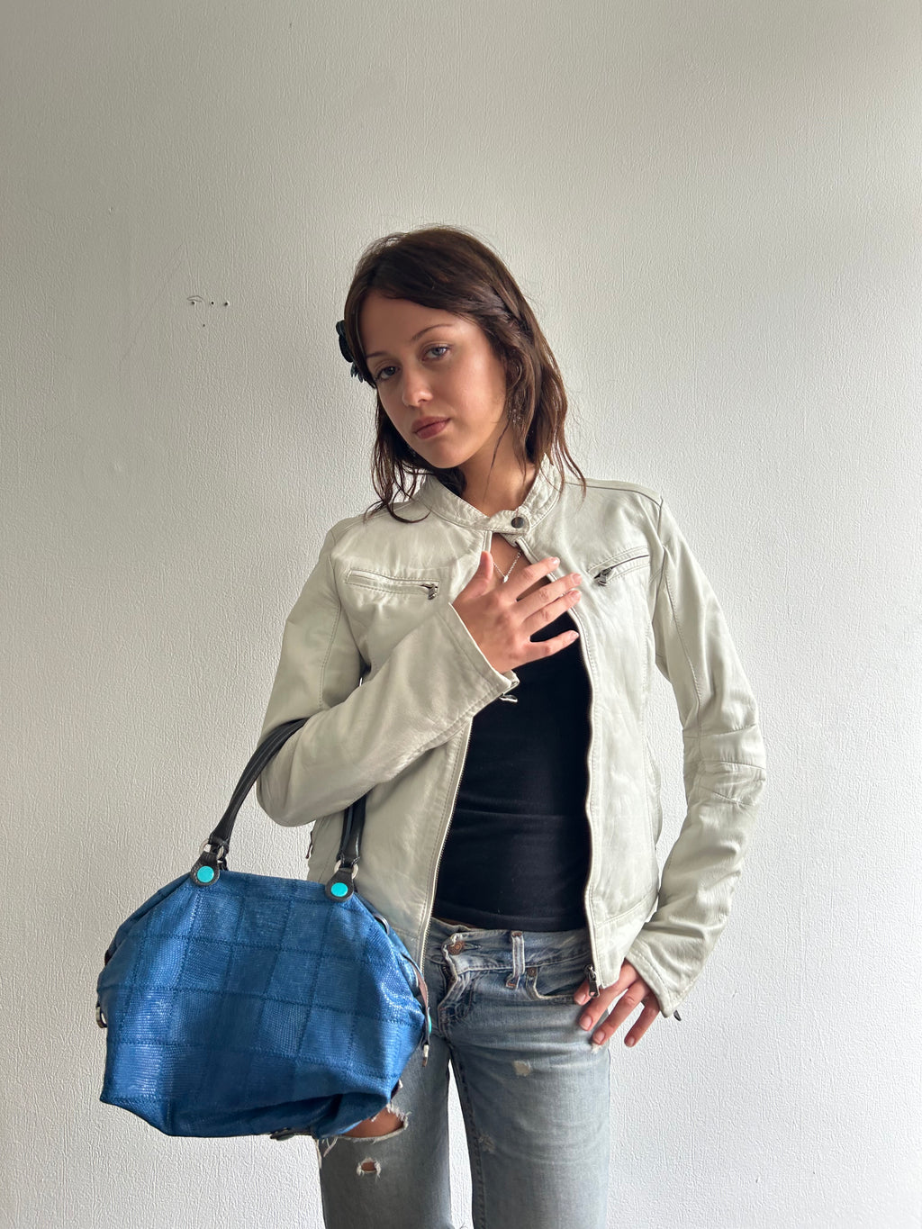 Blue Leather Handbag