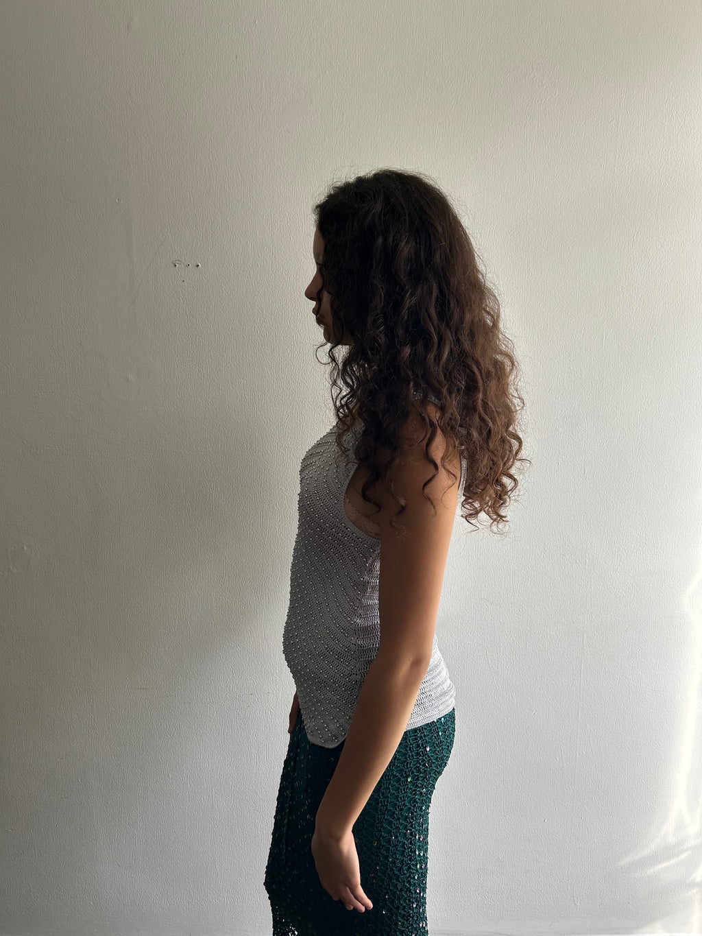 Grey Studded Crochet Top