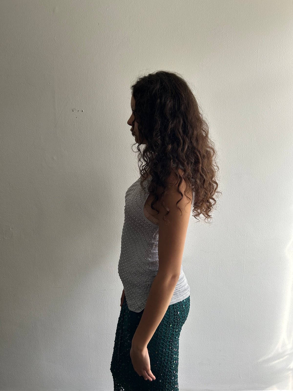 Grey Studded Crochet Top