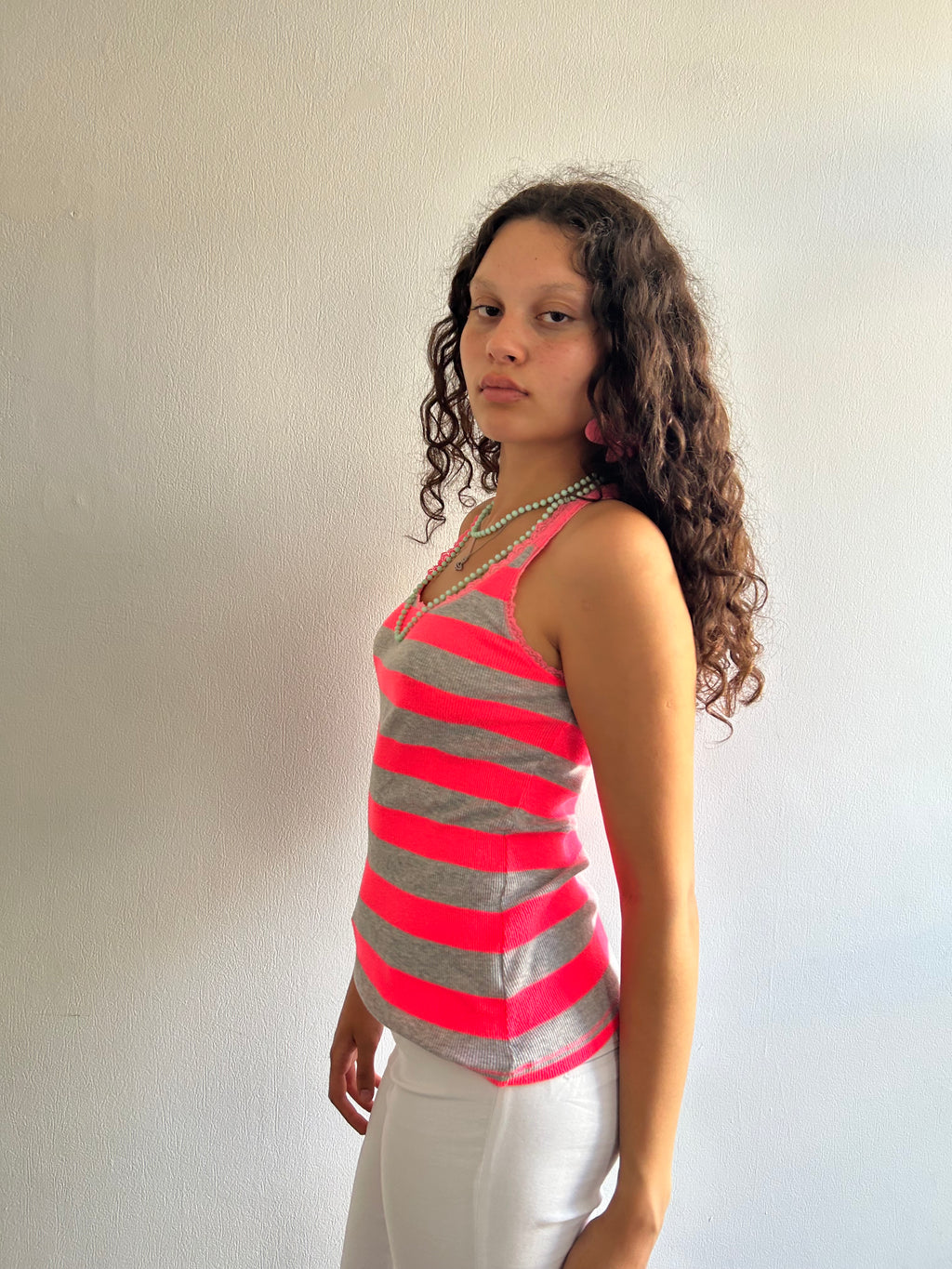 Bright Pink and Grey Stripe Tank Top