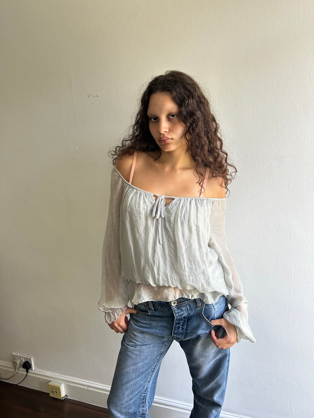 Grey Silk Top