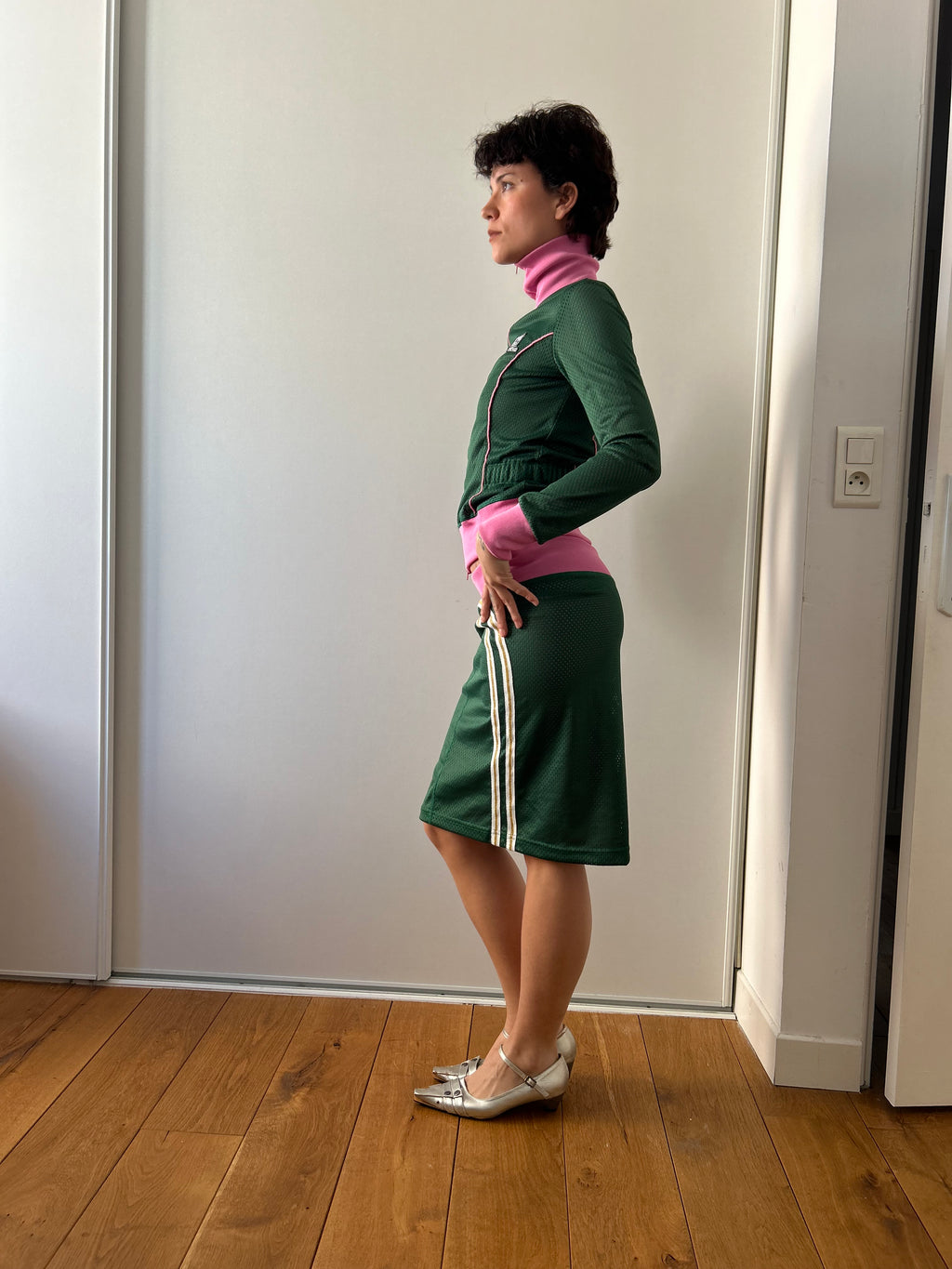 Fornarina Green and Pink Tracksuit Skirt Set