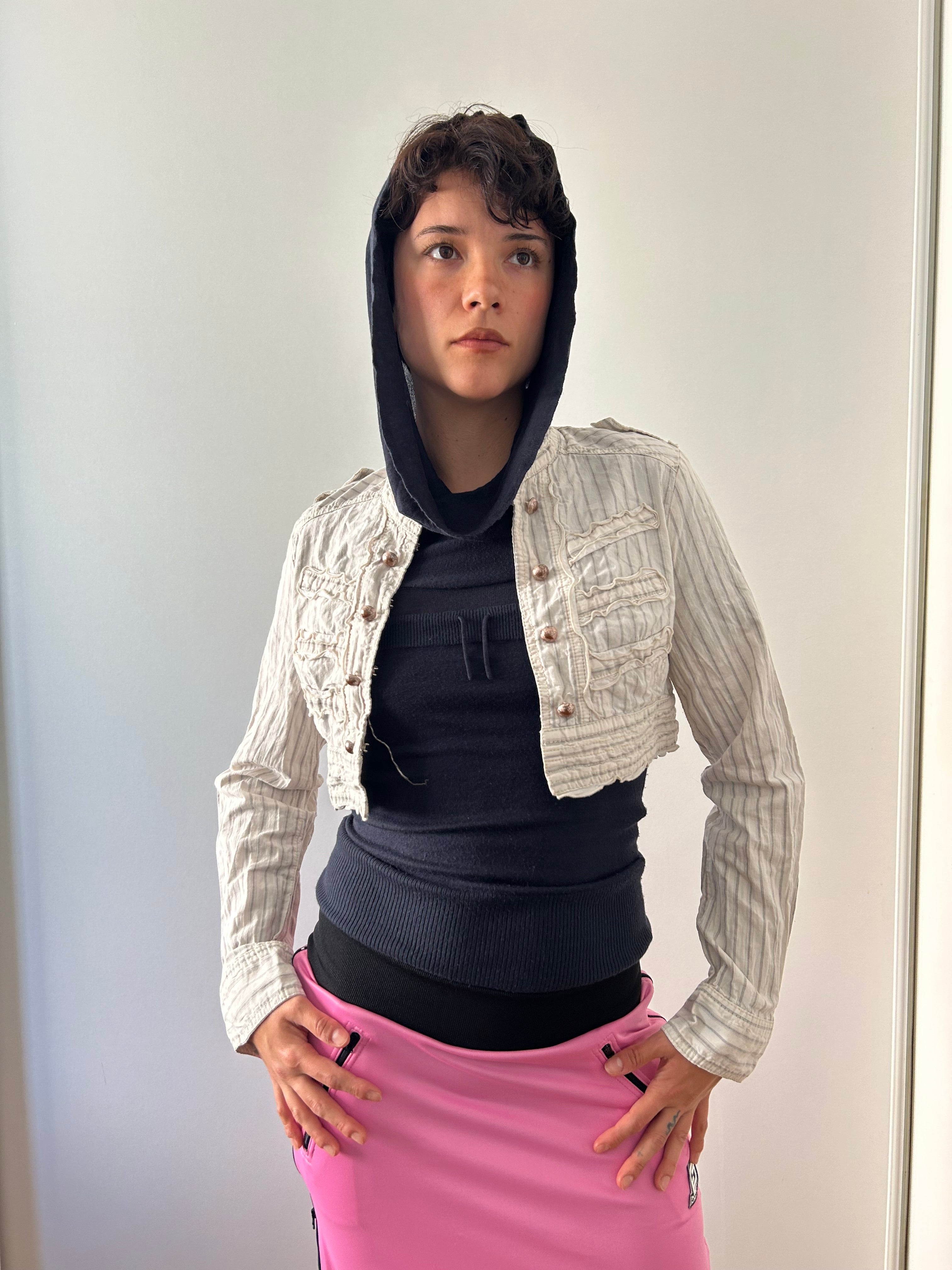 Pinstripe cropped military jacket