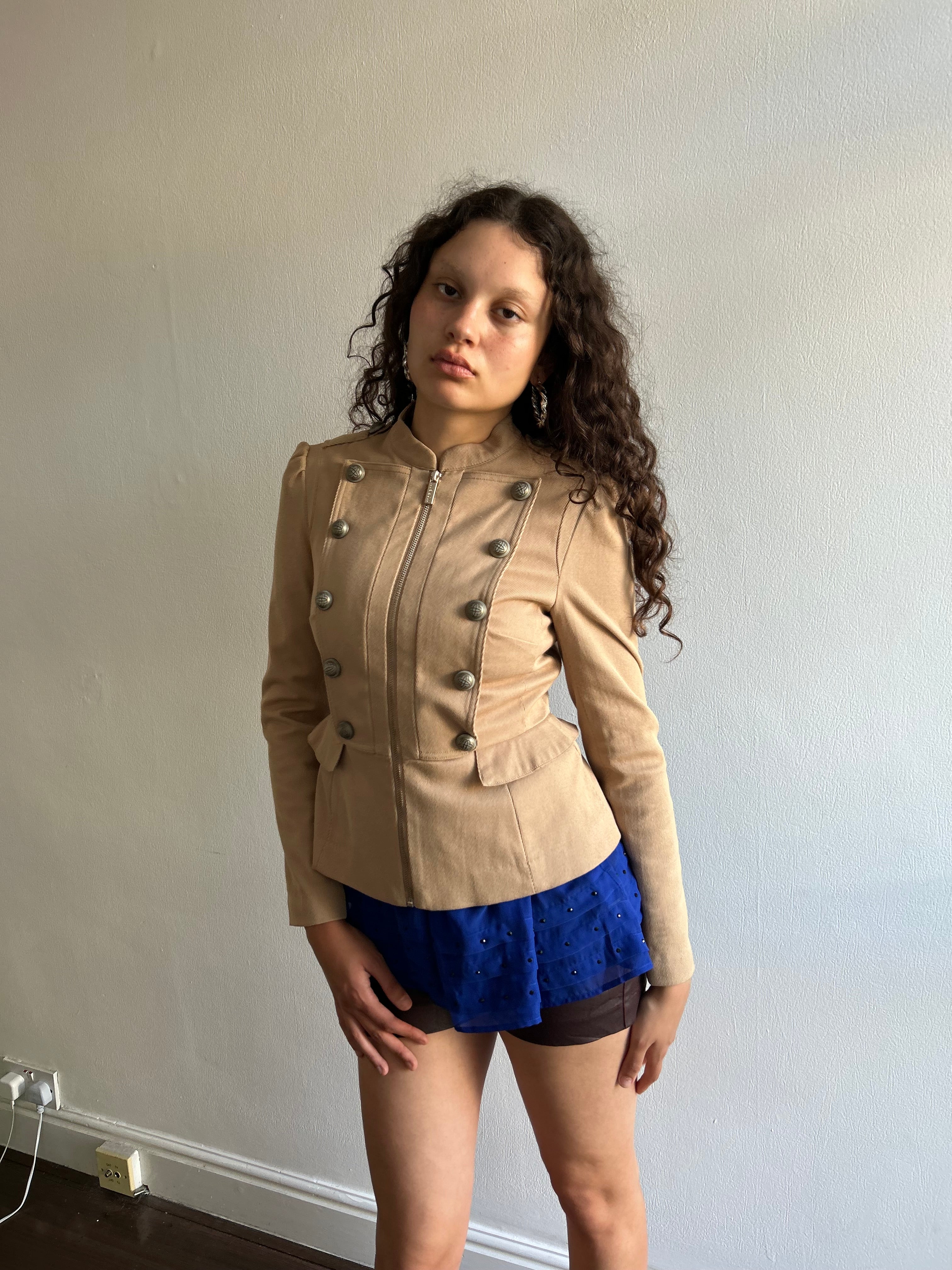 Beige Military Zip up Jacket