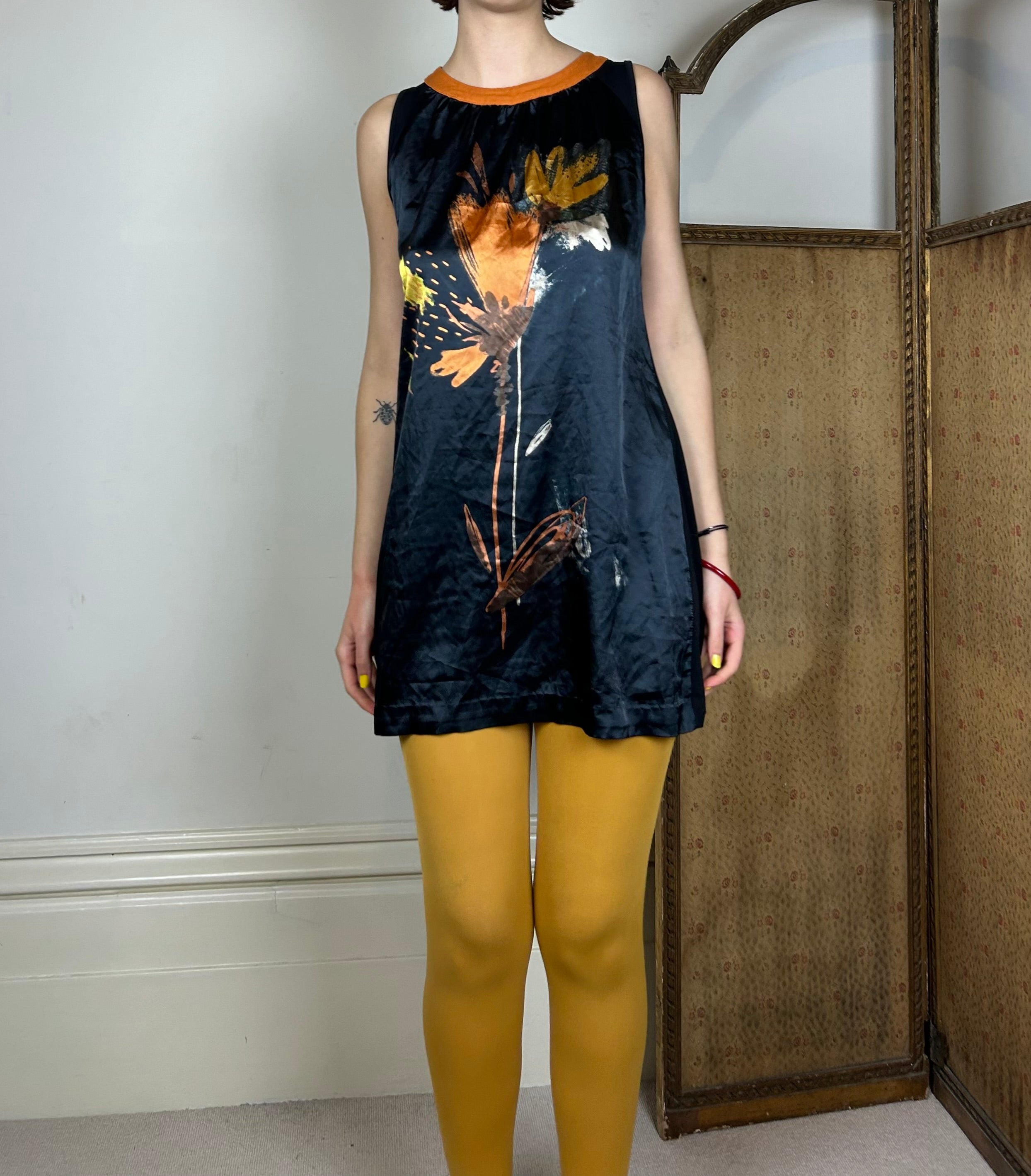 Black flower mini dress