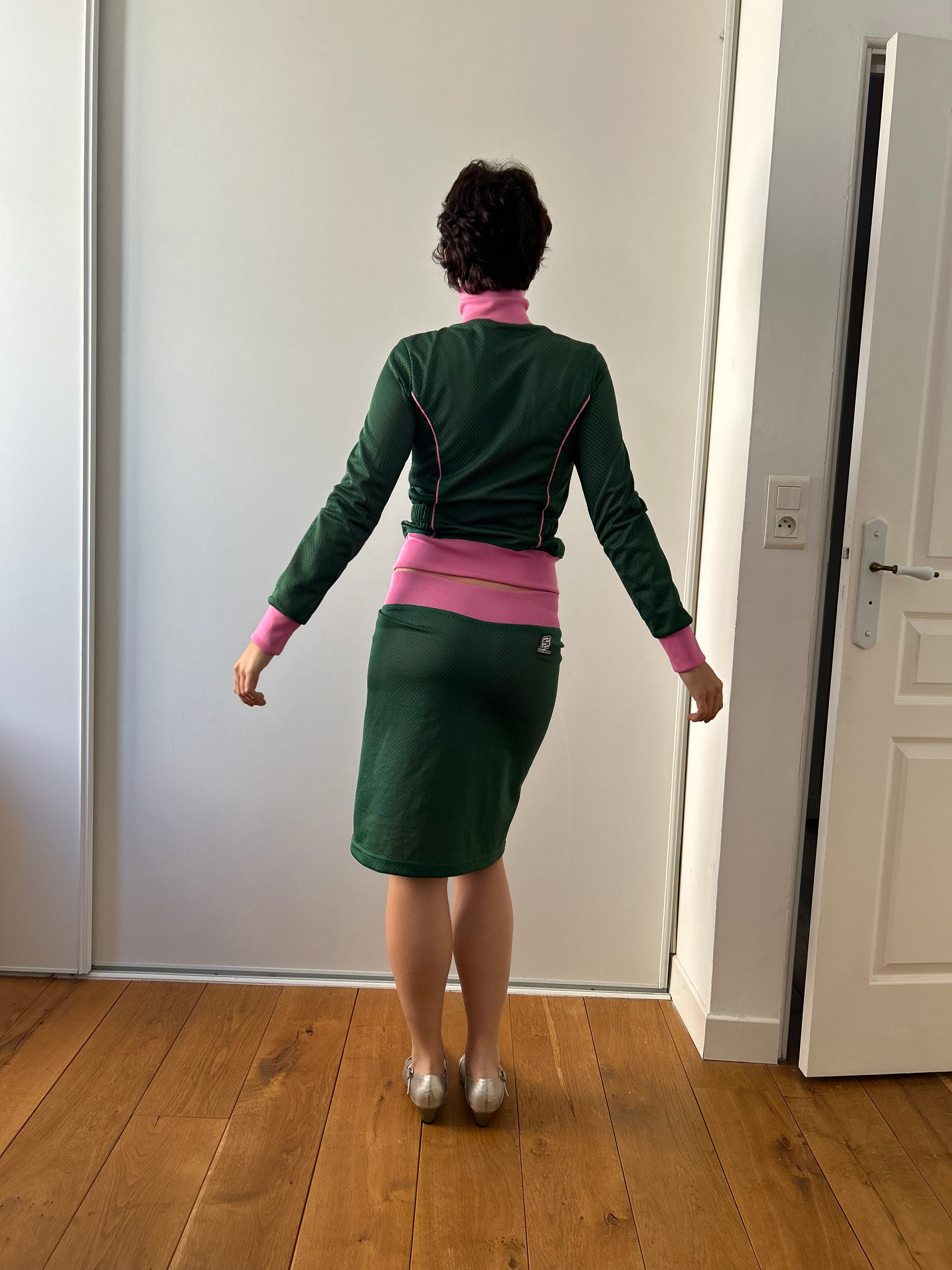 Fornarina Green and Pink Tracksuit Skirt Set