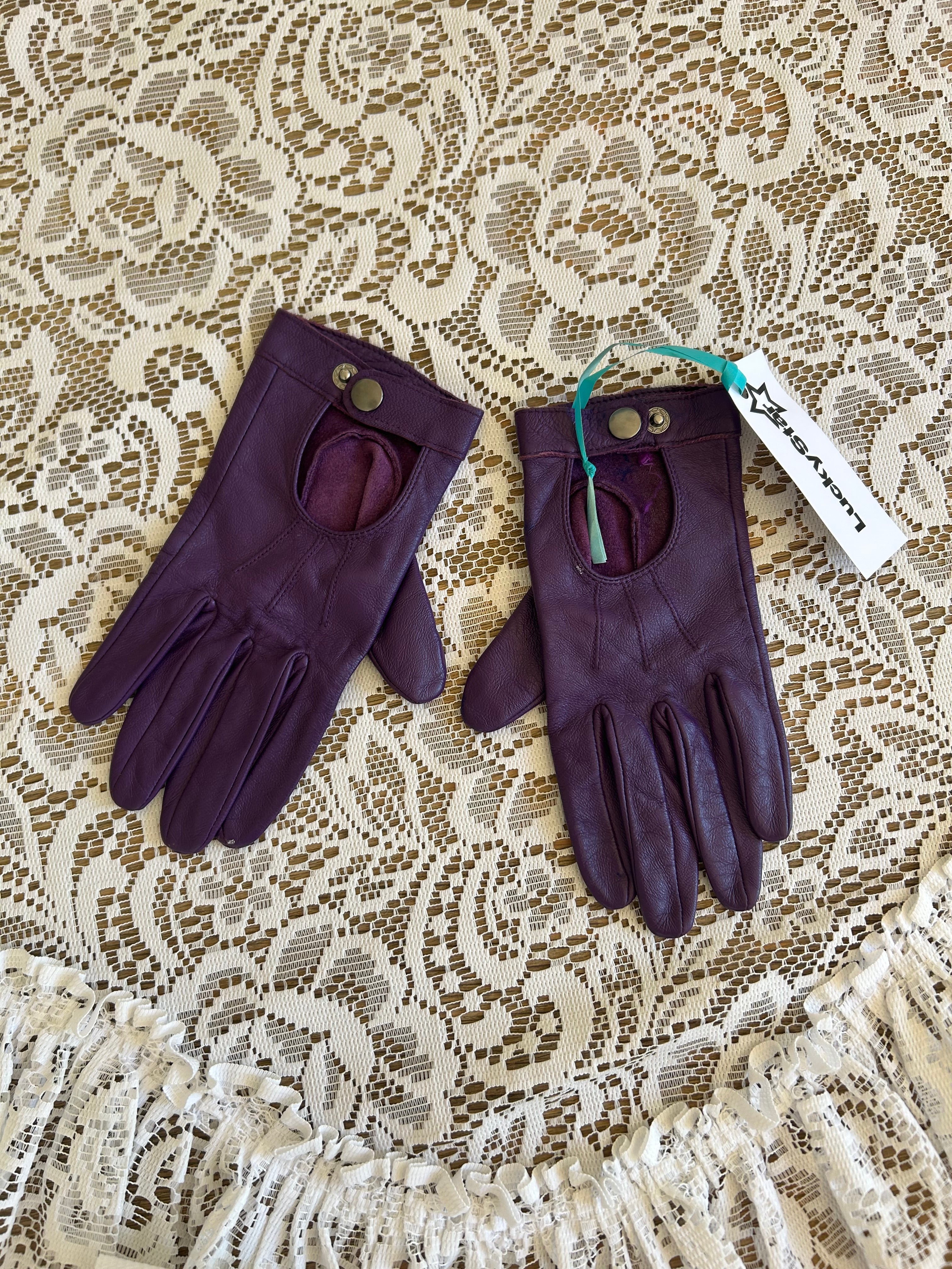 Vintage Leather Purple Gloves