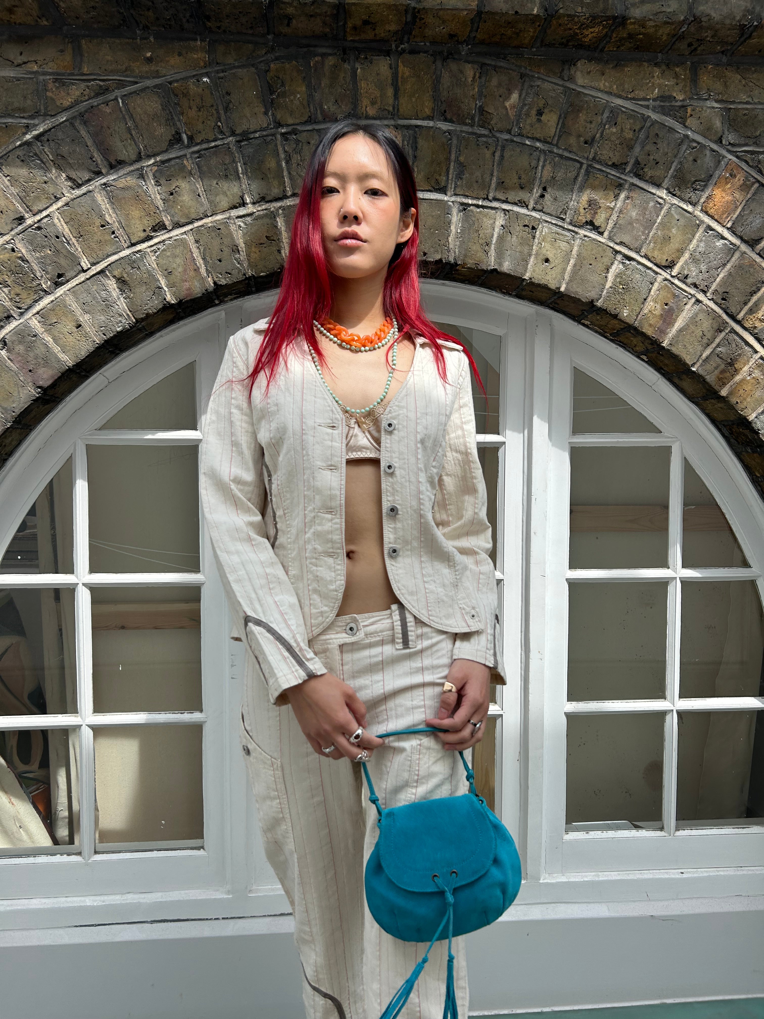 Teal Blue Suede Pouch Handbag