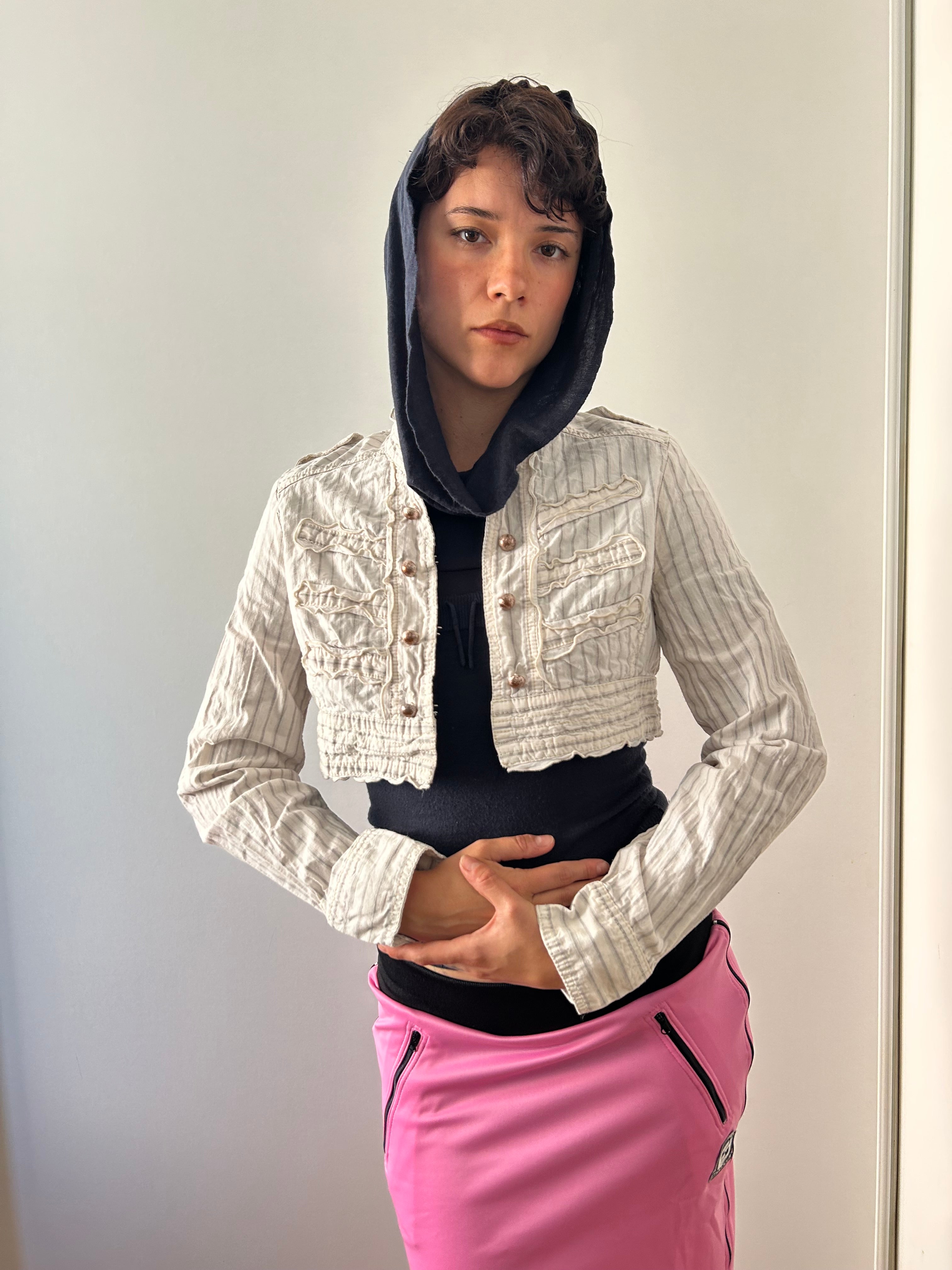 Pinstripe cropped military jacket