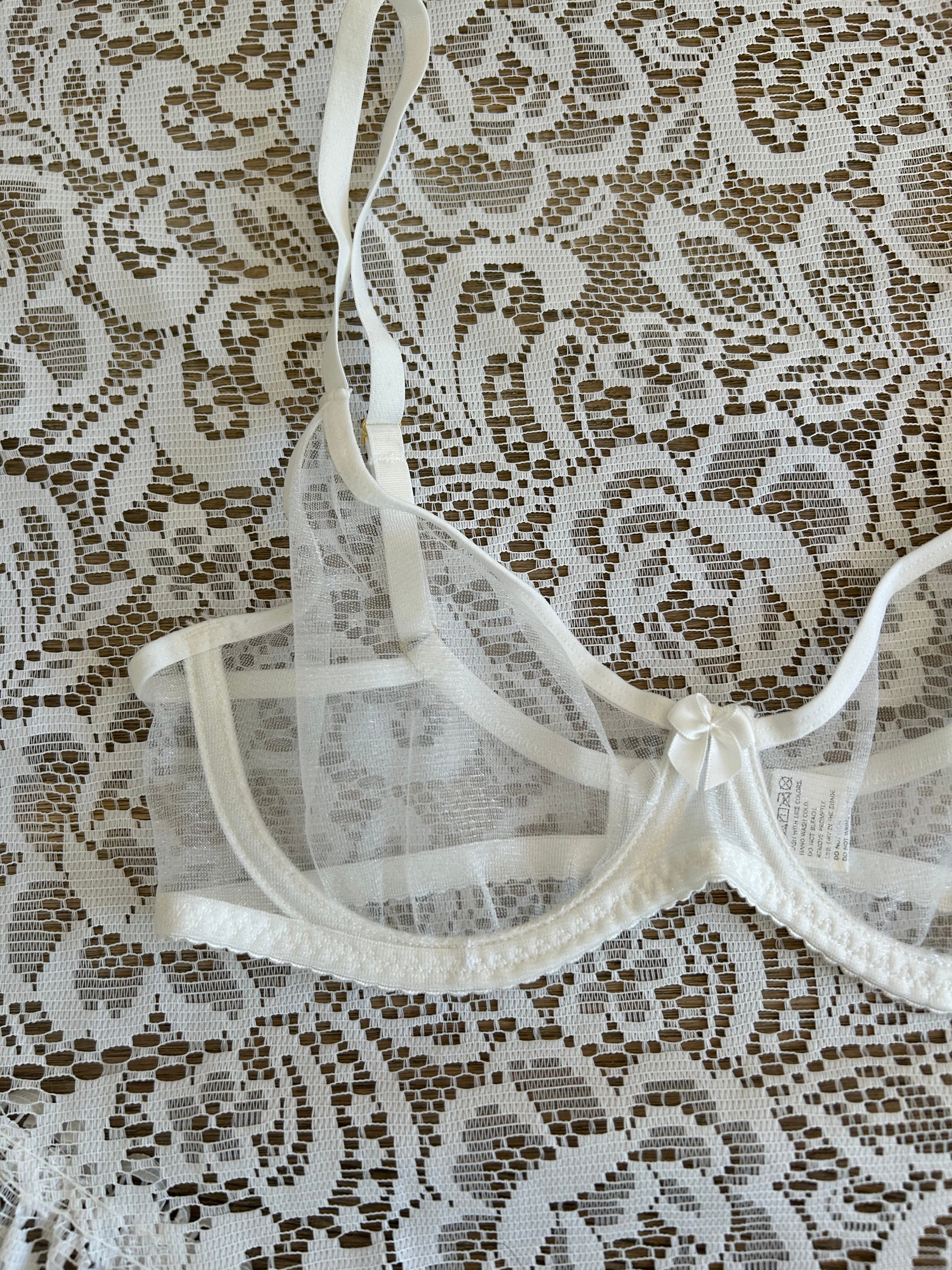 Vintage Y2k White Mesh Sparkly Bra