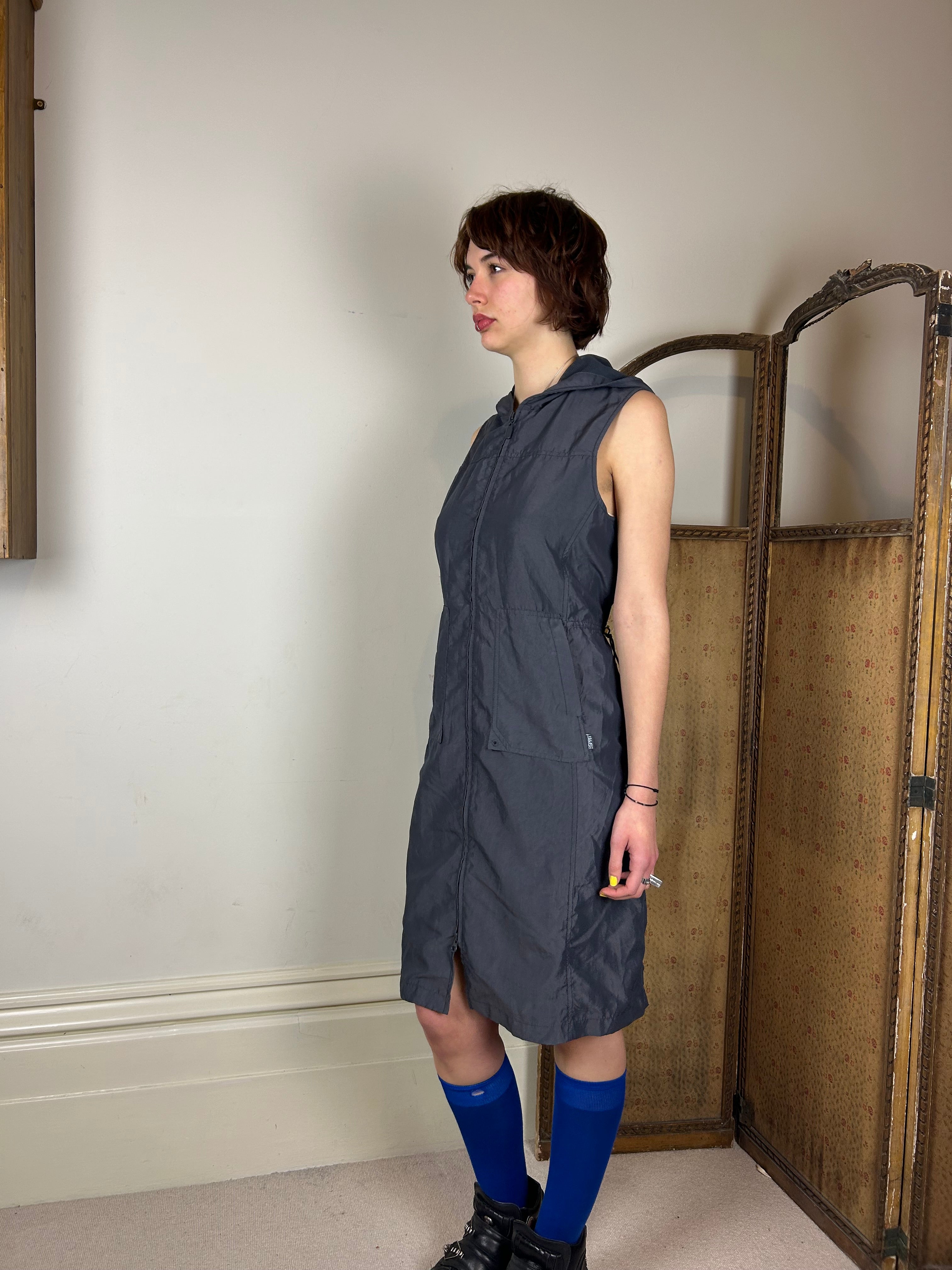 Grey hooded zip dress