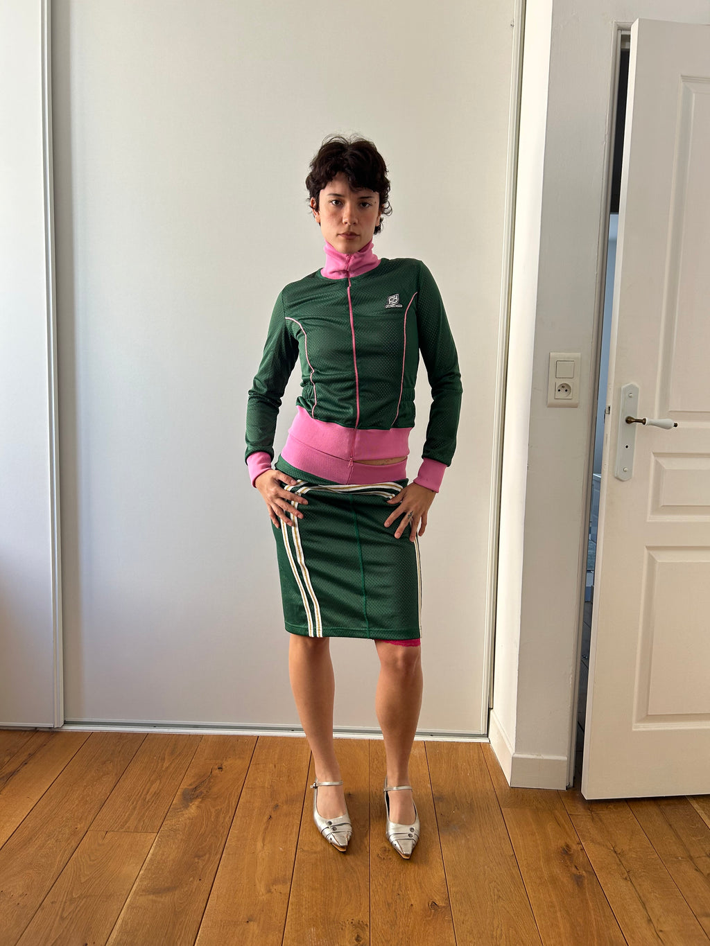 Fornarina Green and Pink Tracksuit Skirt Set