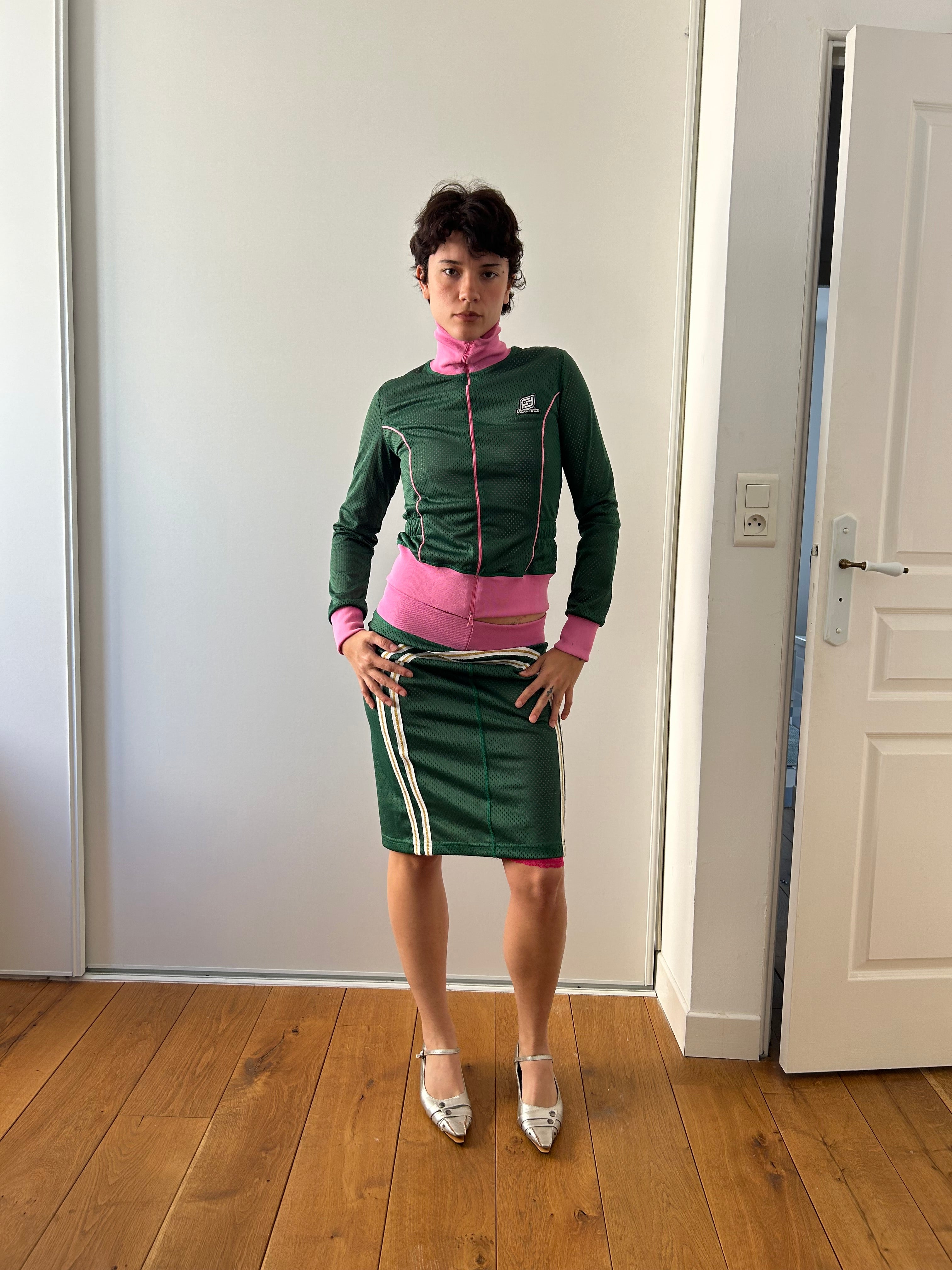 Fornarina Green and Pink Tracksuit Skirt Set