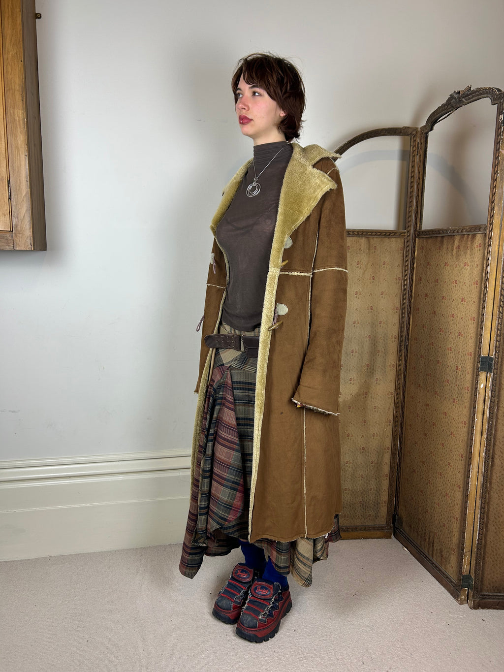 Two tone brown afghan trench coat