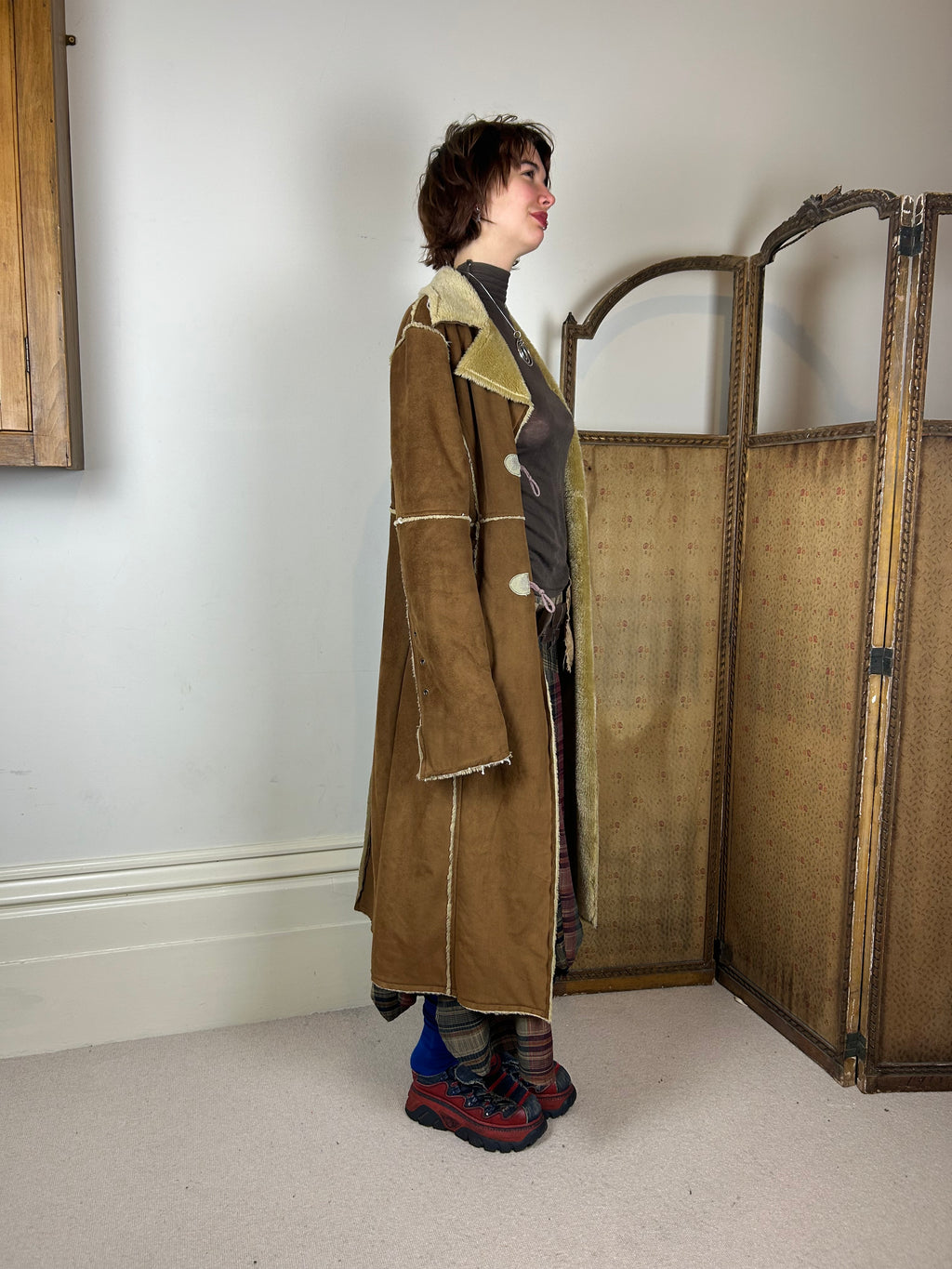 Two tone brown afghan trench coat