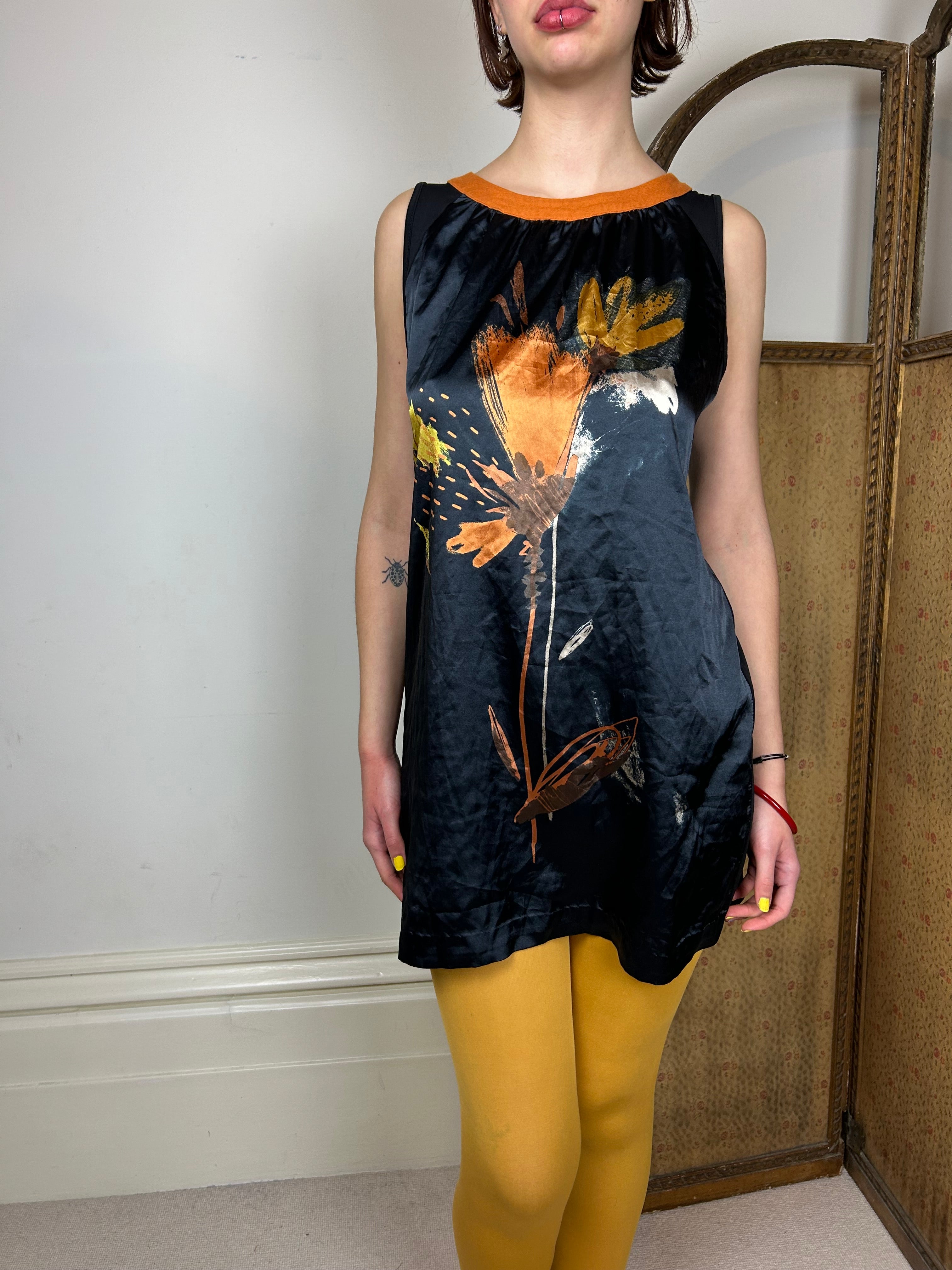 Black flower mini dress