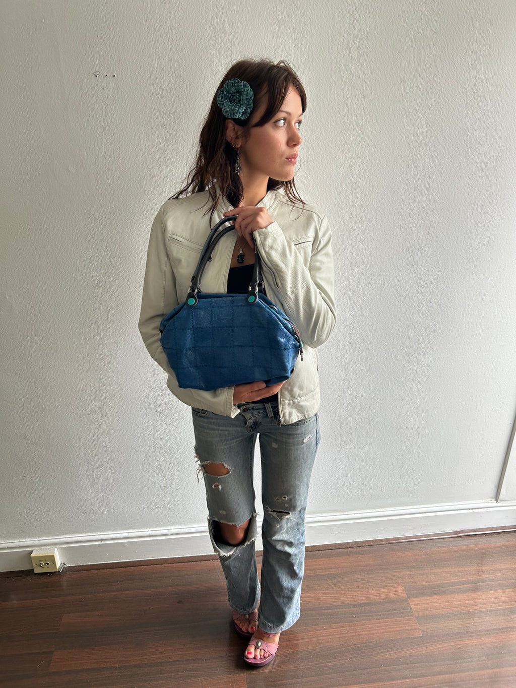 Blue Leather Handbag