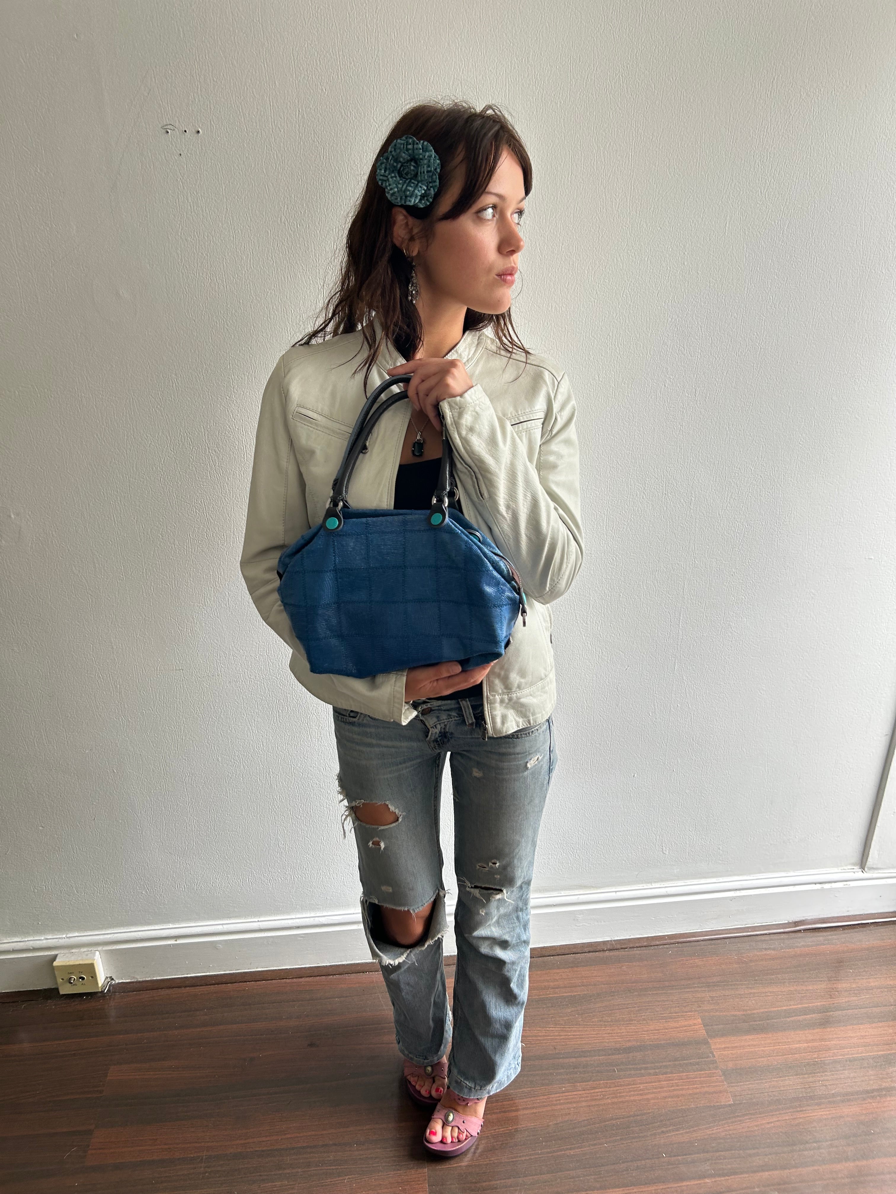 Blue Leather Handbag