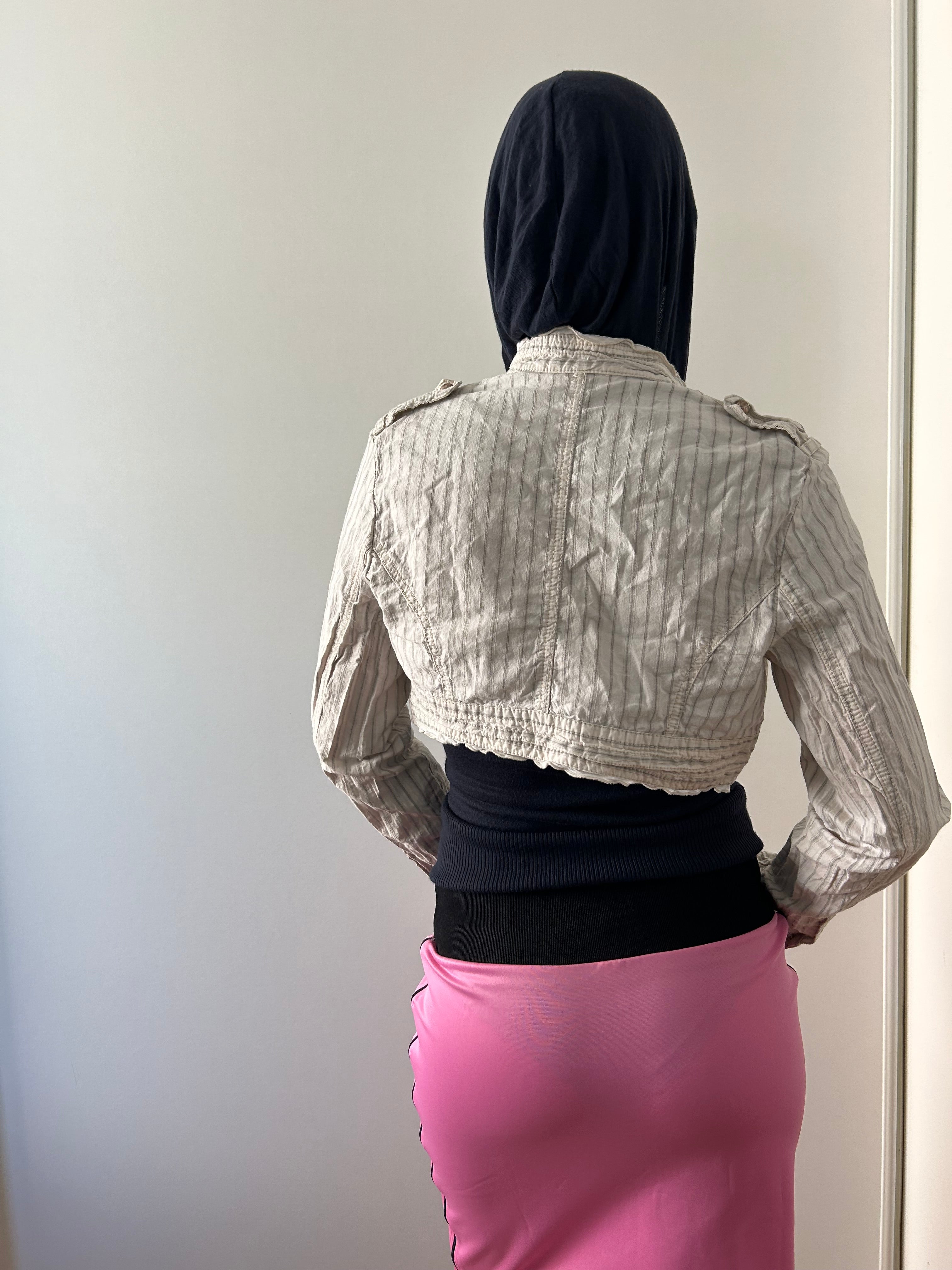 Pinstripe cropped military jacket