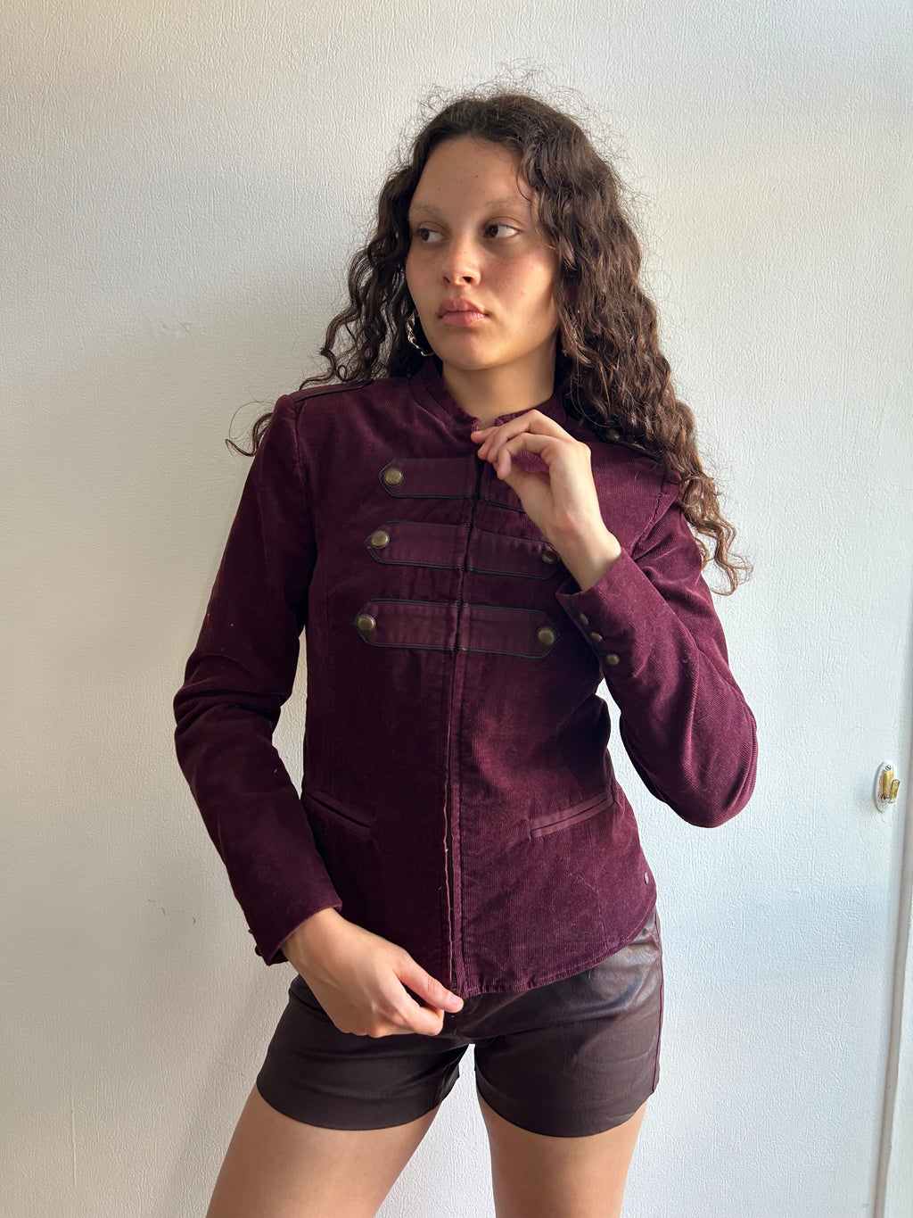 Military Style Grape Corduroy Jacket