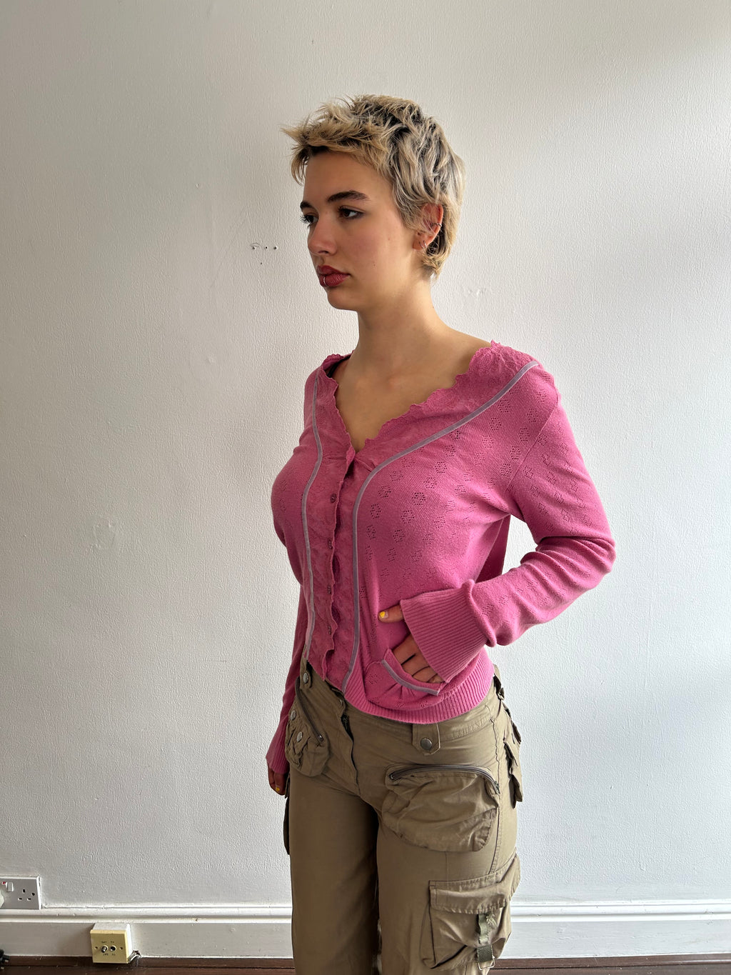 Pink Pointelle Cardigan