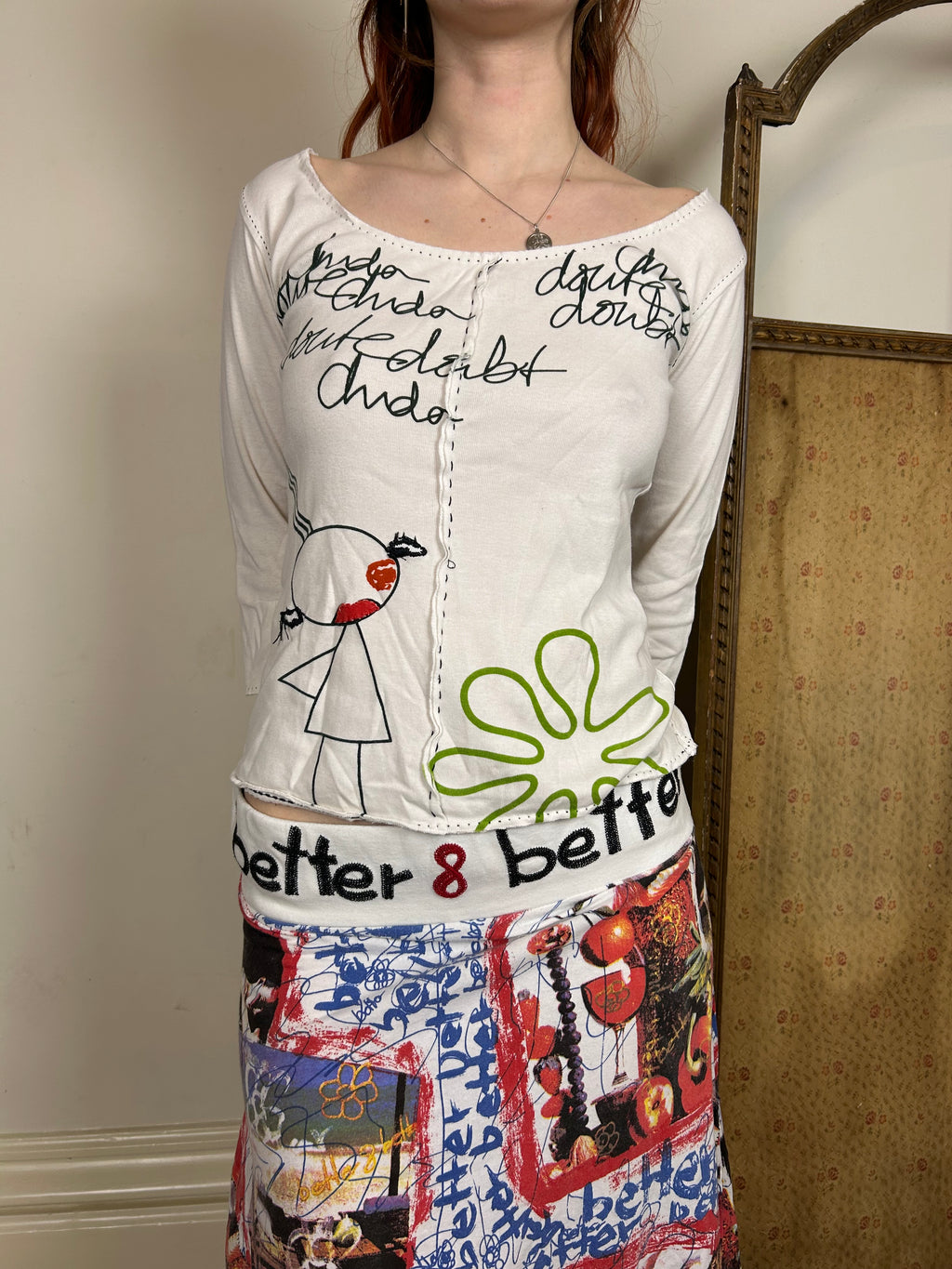 White graphic print top