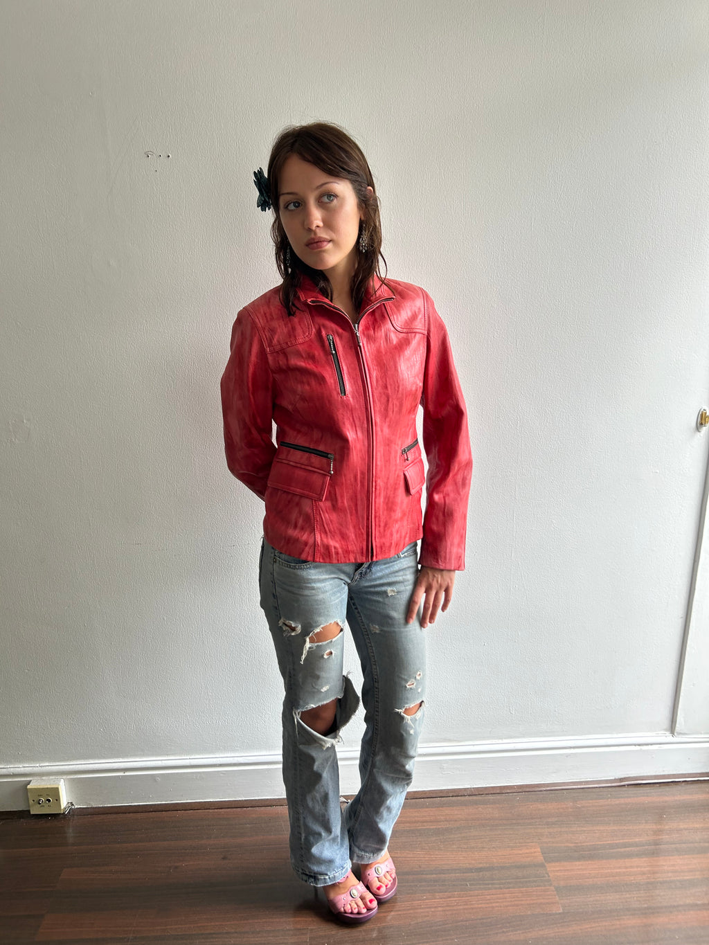 Red / Pink Vintage Leather Jacket