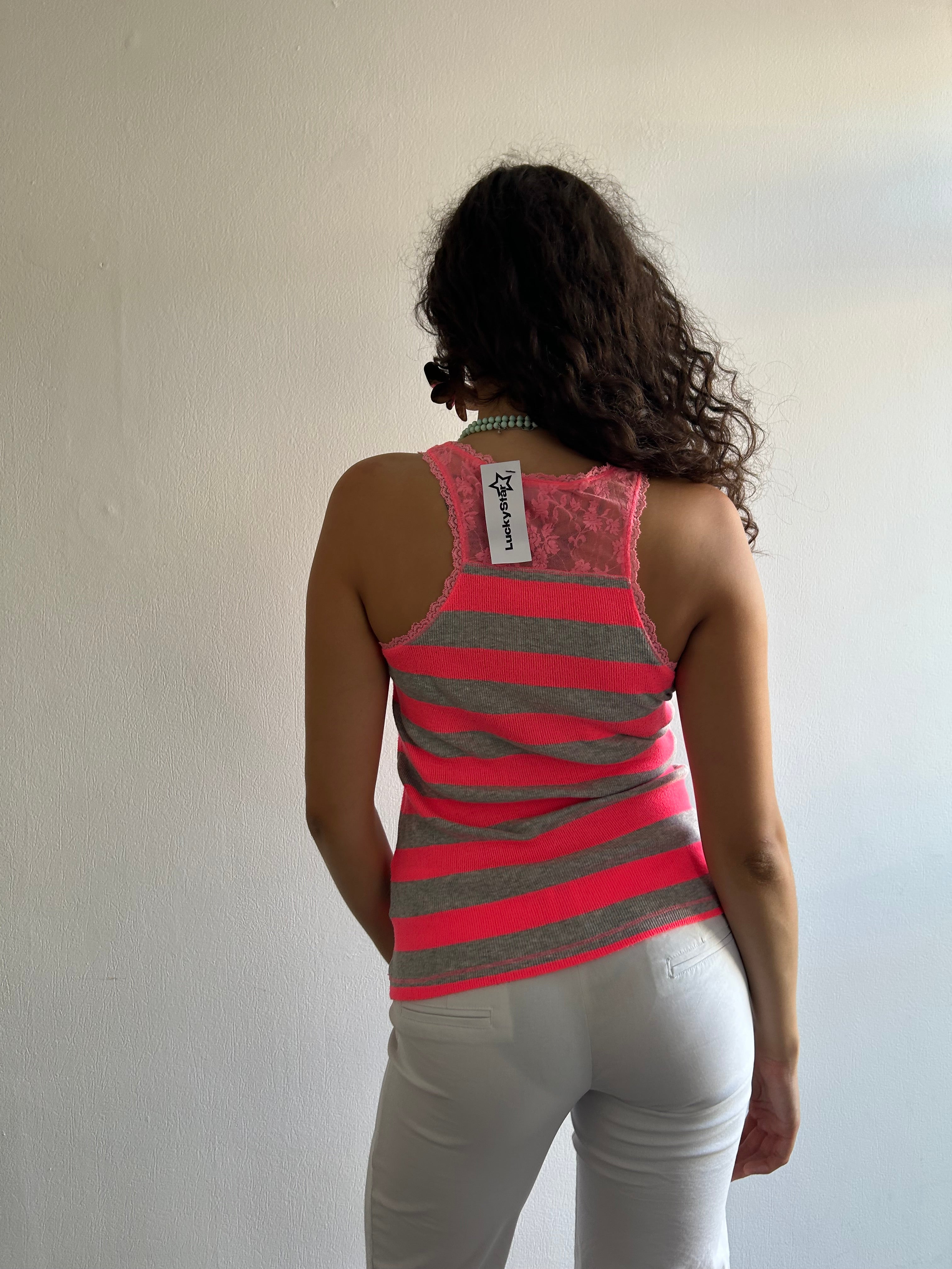 Bright Pink and Grey Stripe Tank Top