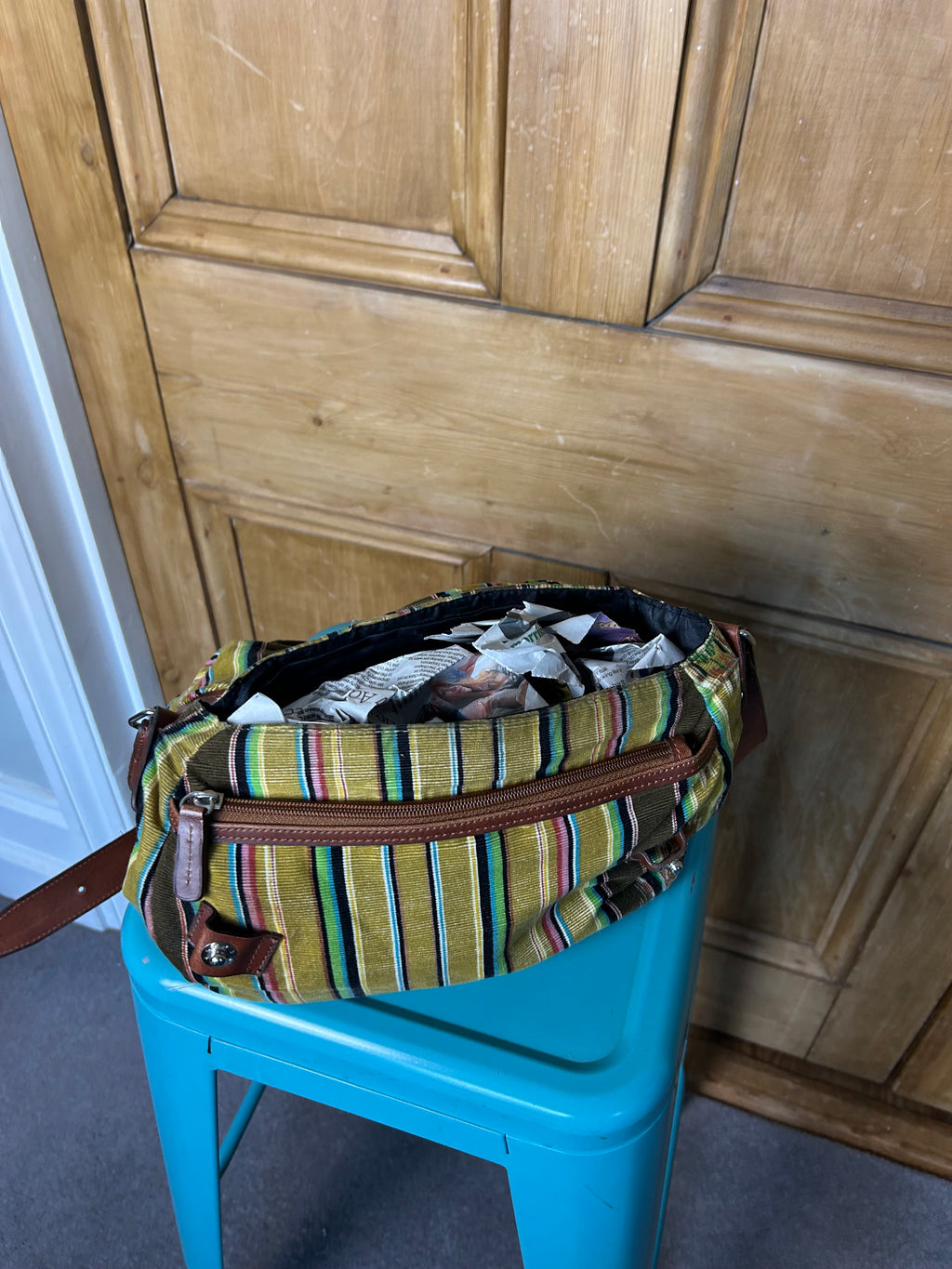 70s style boho striped side bag