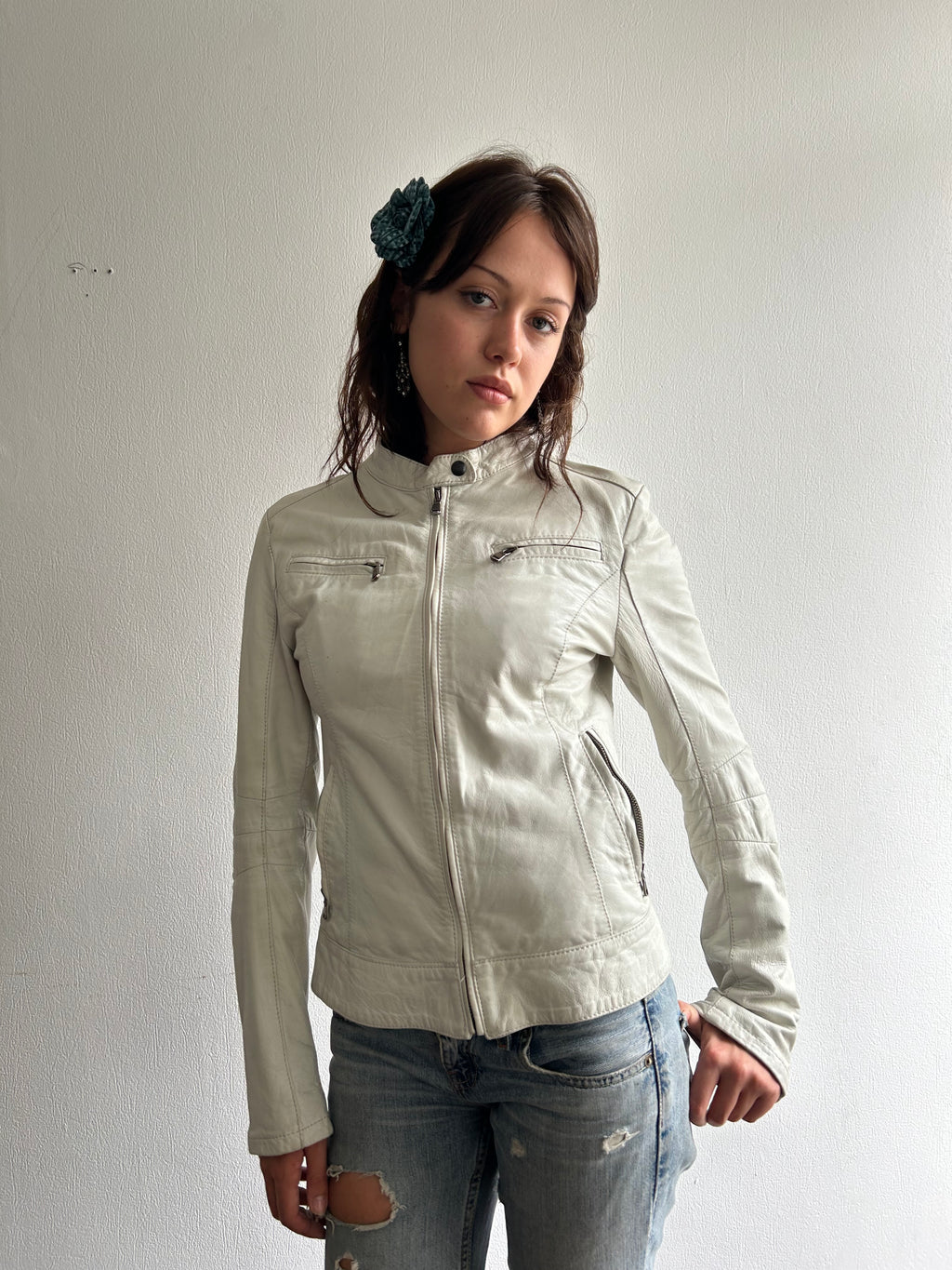 Vintage White Leather Jacket