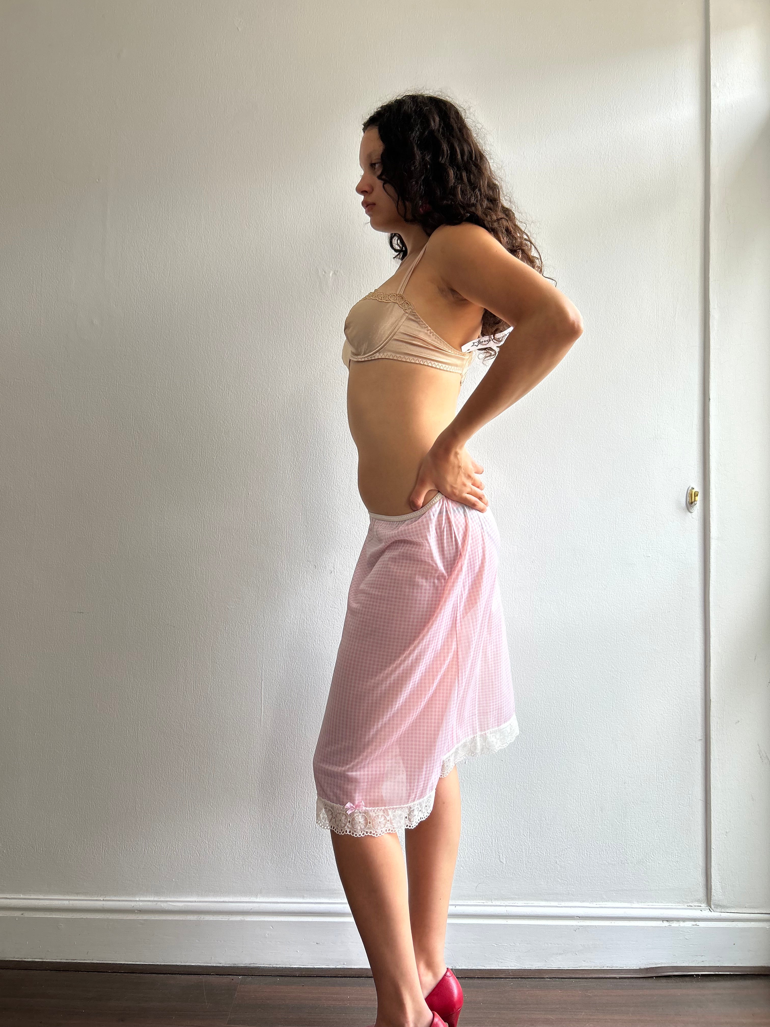 Vintage Pink and White Gingham Slip Skirt