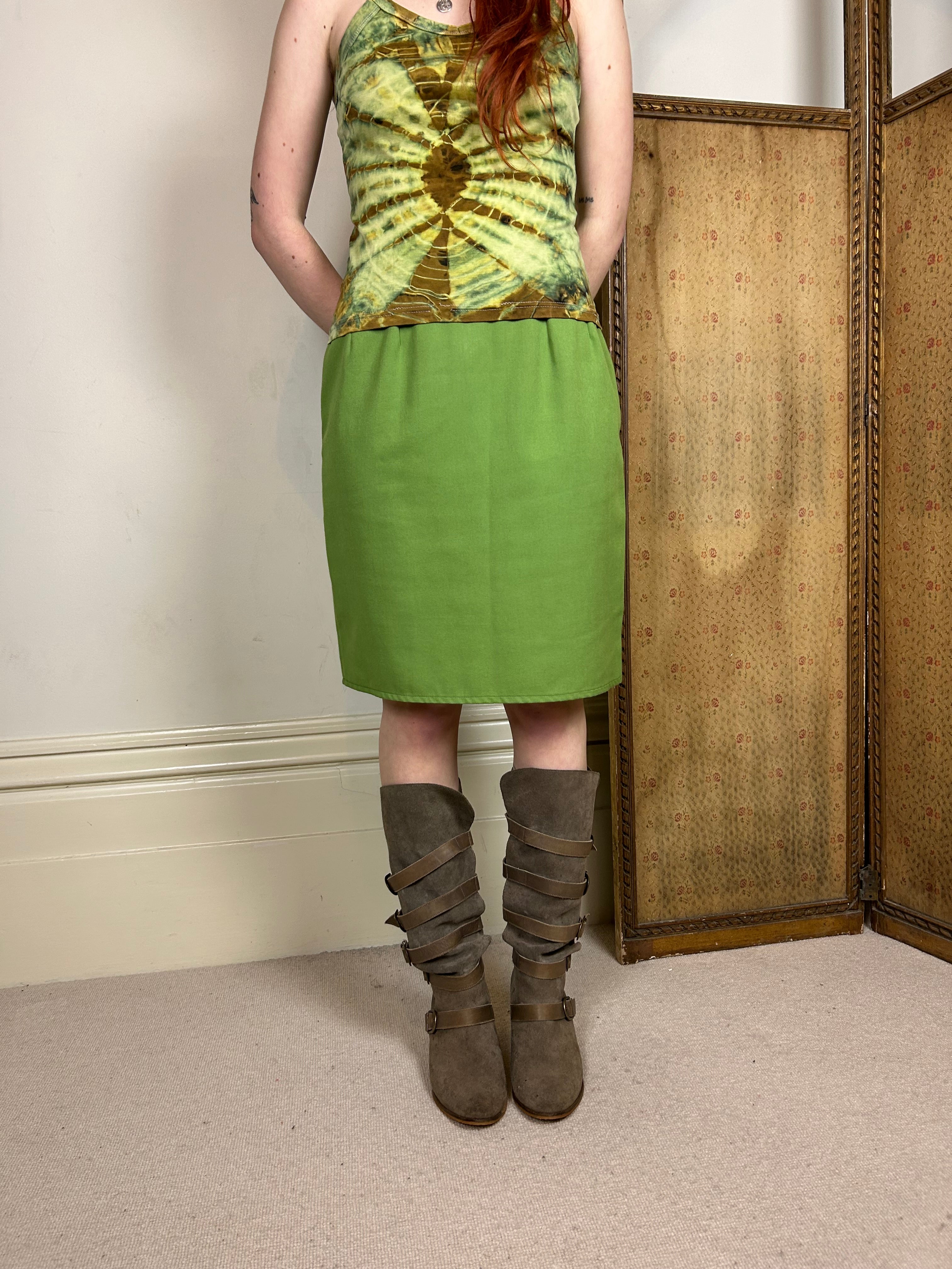 Apple green midi skirt