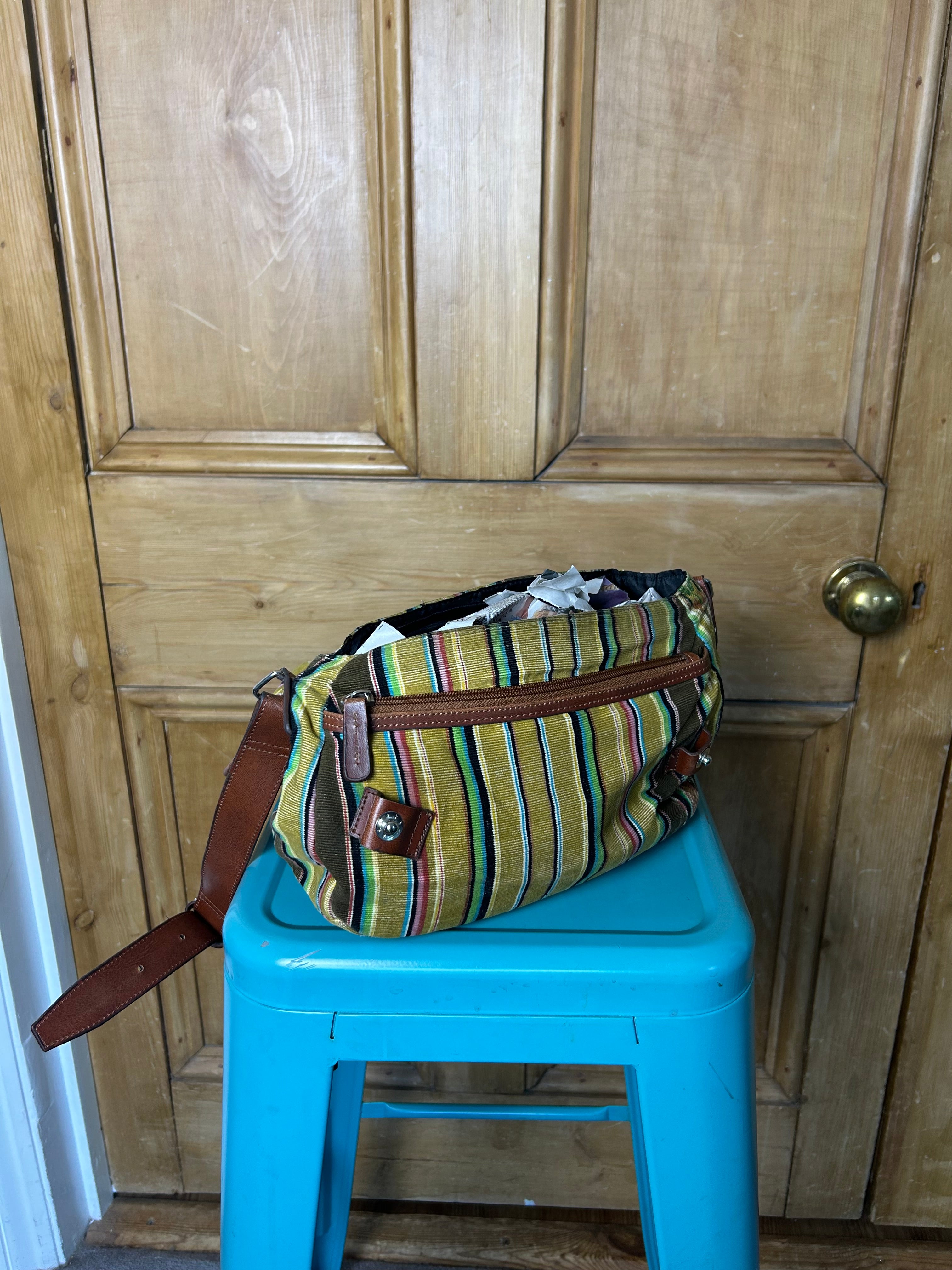 70s style boho striped side bag