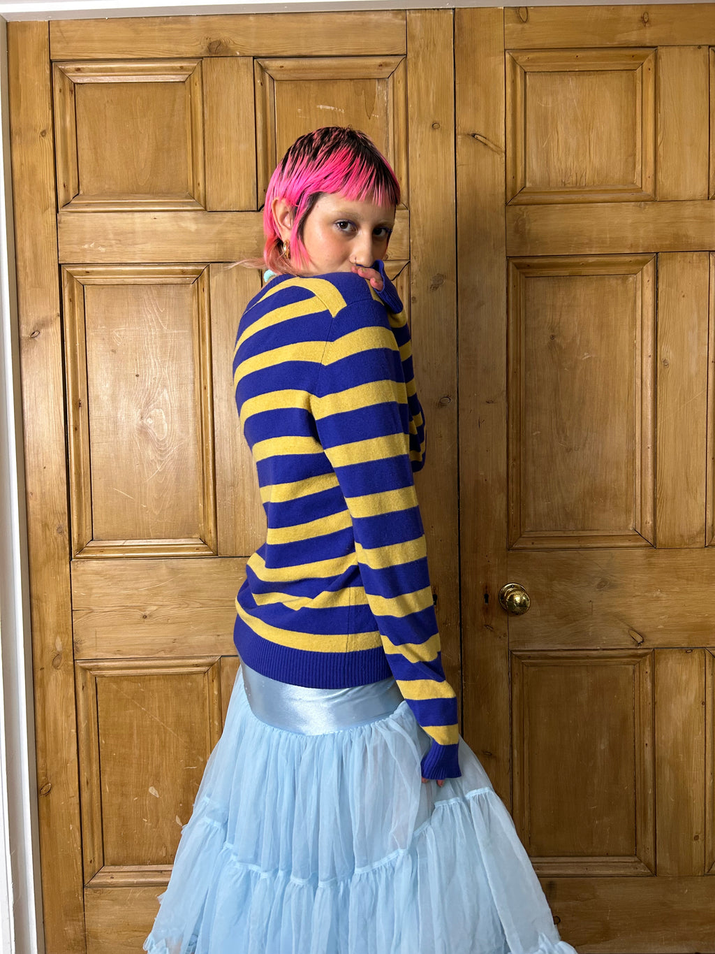 Hugo Boss Purple and yellow Stripe jumper