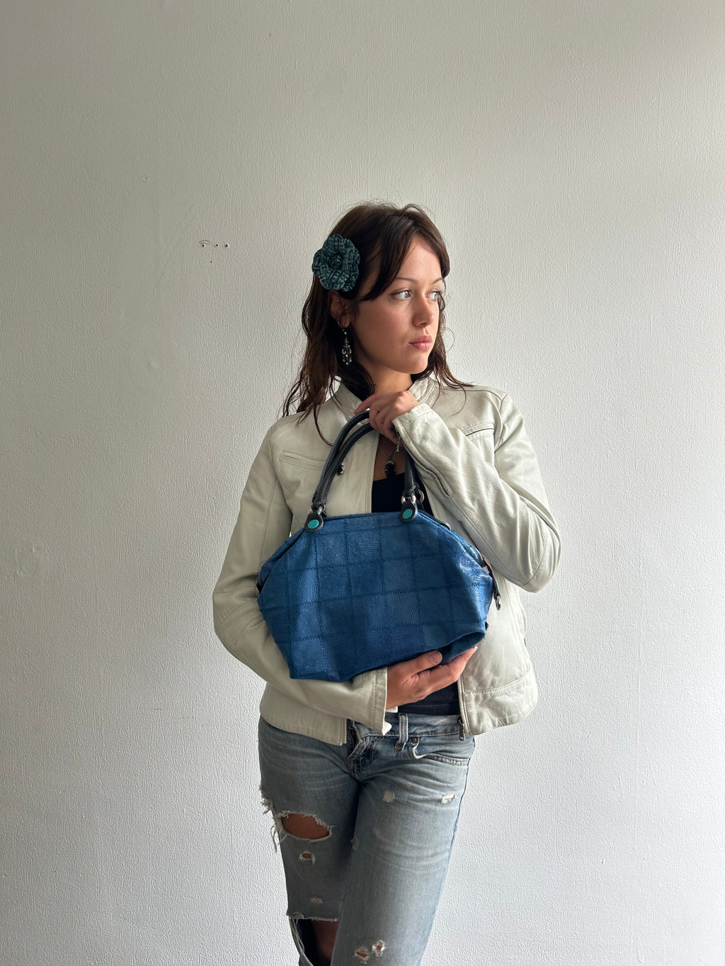 Blue Leather Handbag