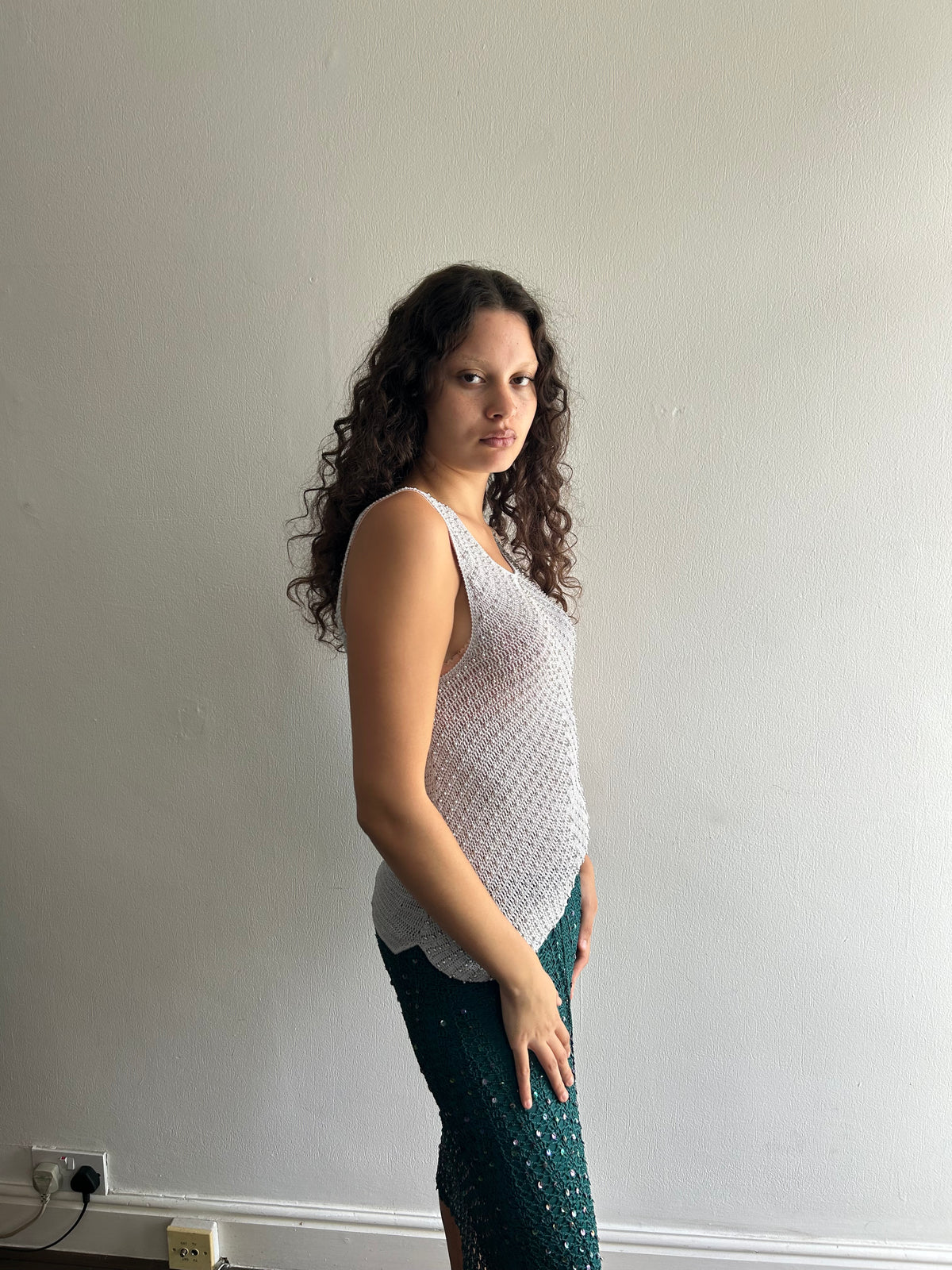 Grey Studded Crochet Top