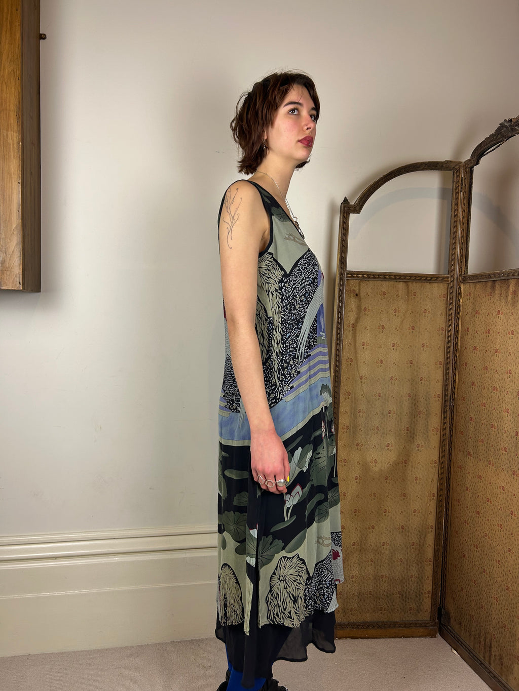Silk heron maxi dress