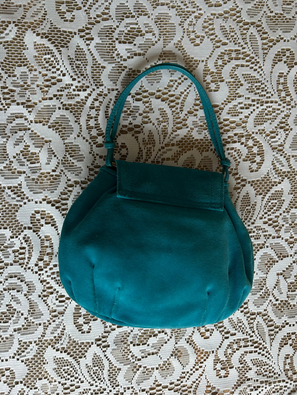 Teal Blue Suede Pouch Handbag