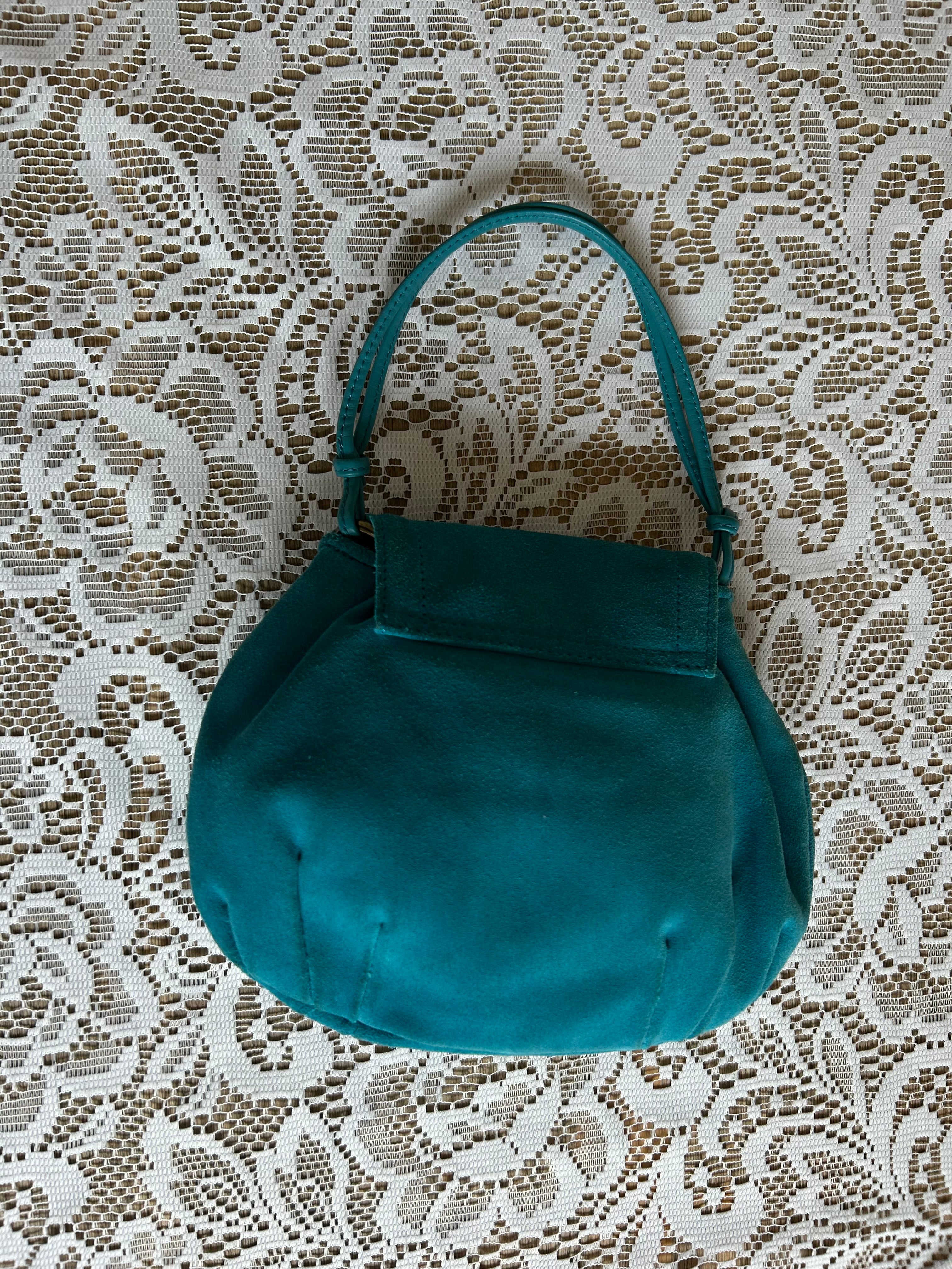 Teal Blue Suede Pouch Handbag