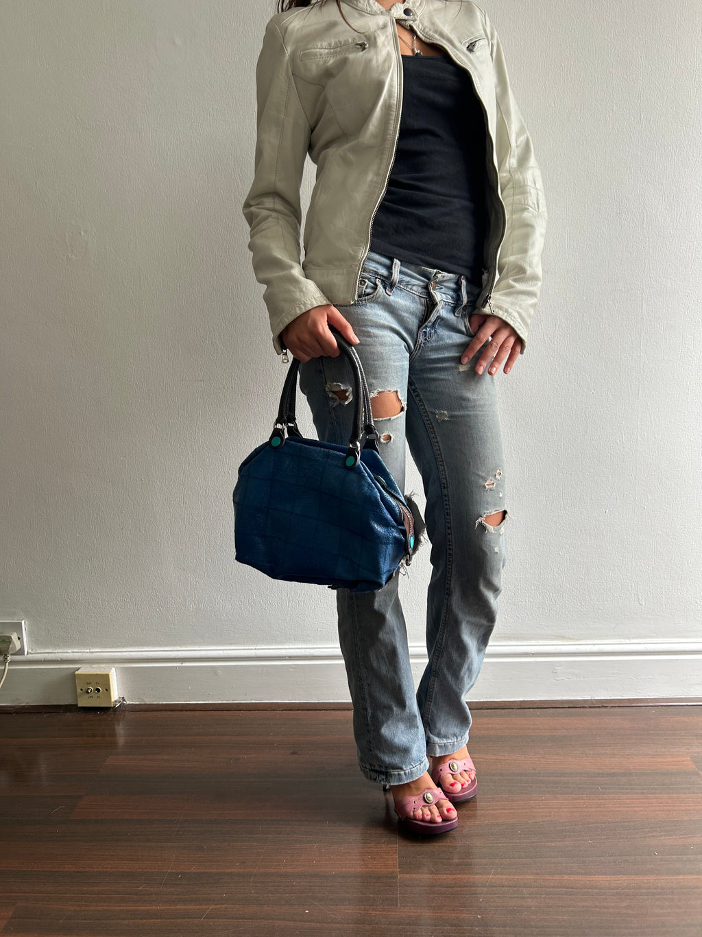 Blue Leather Handbag