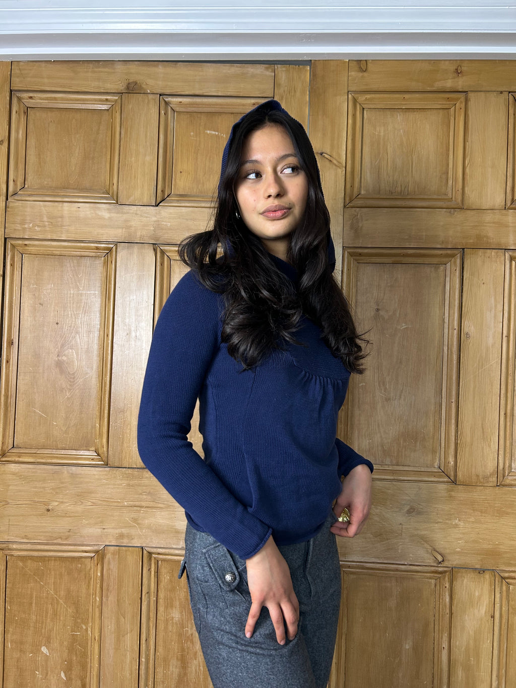 Navy knit hoodie