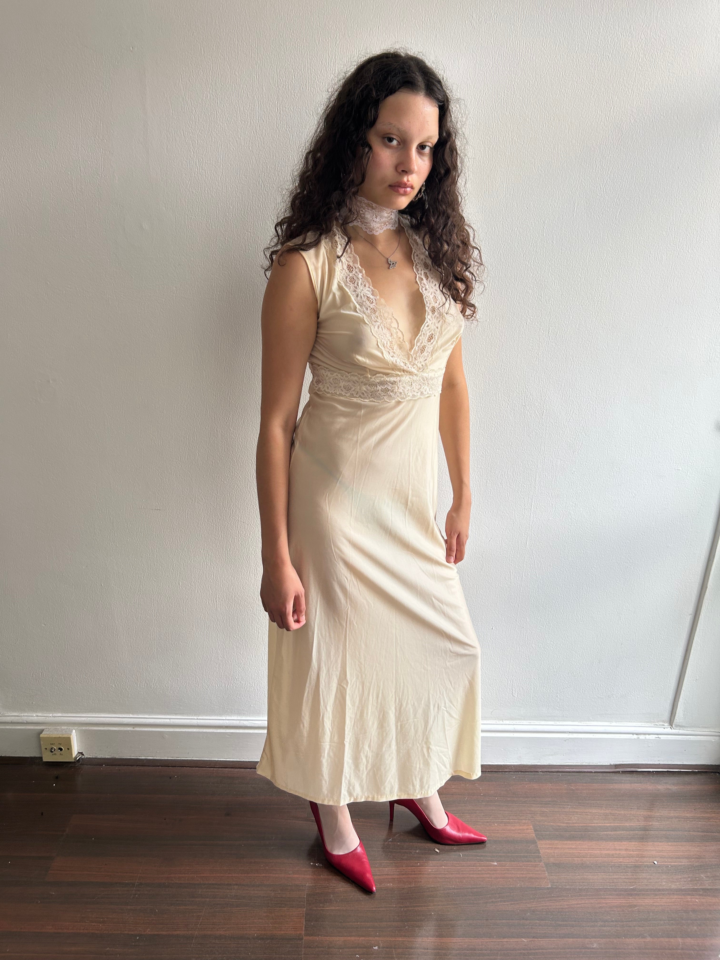 Vintage Cream Lace Maxi Slip Dress
