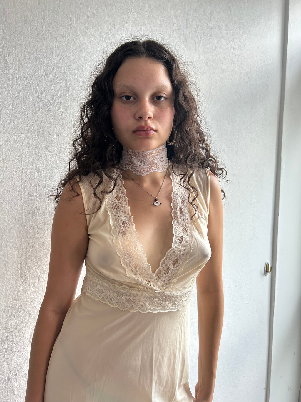 Vintage Cream Lace Maxi Slip Dress