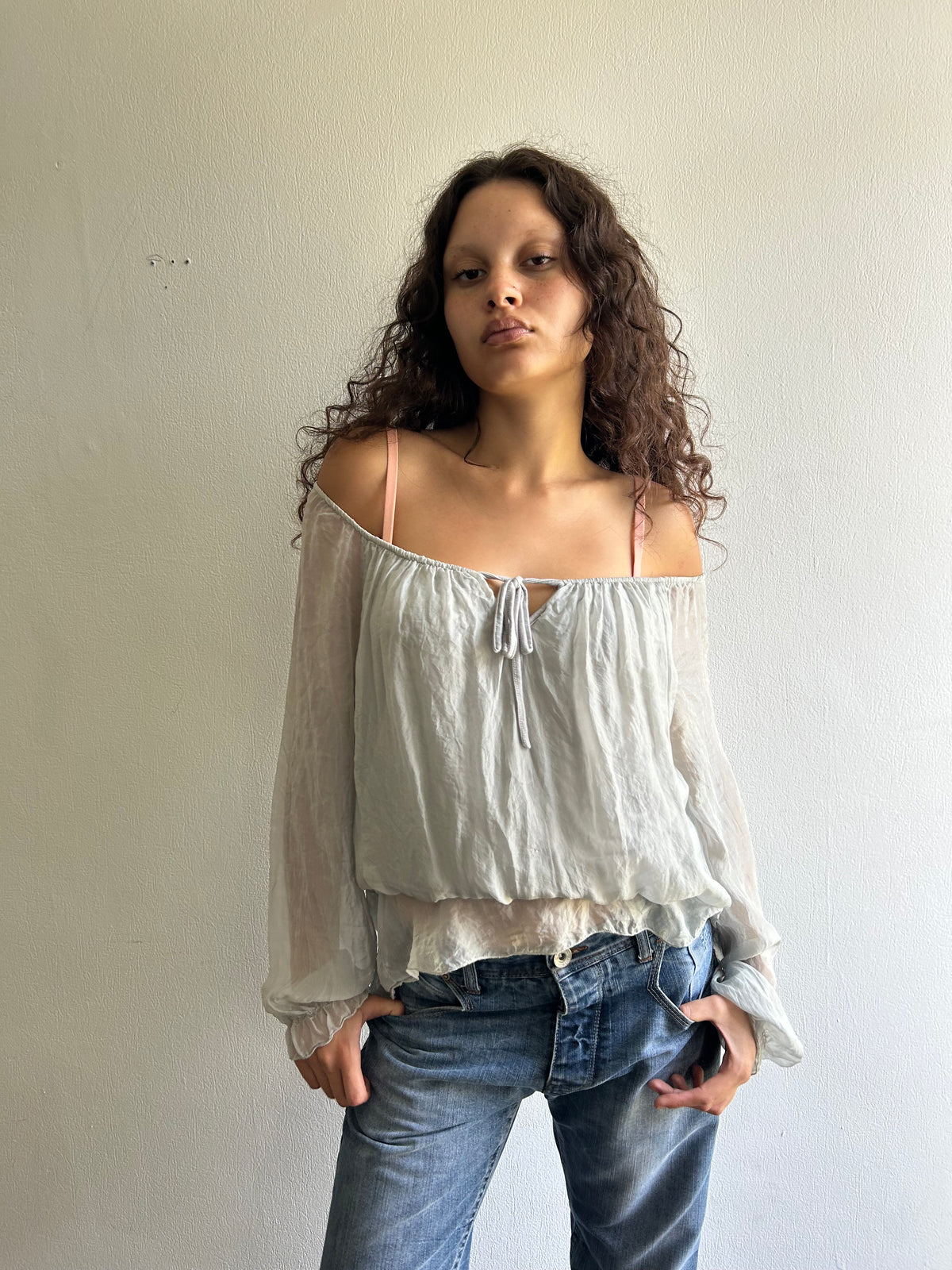 Grey Silk Top