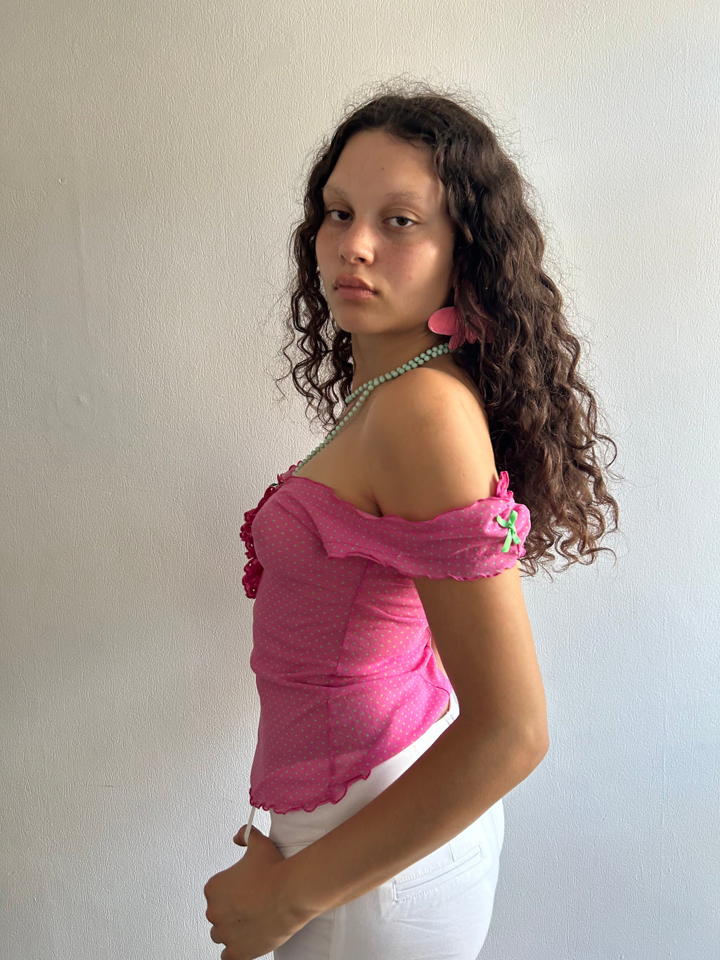 Vintage Coquette Pink and Green Sheer Top