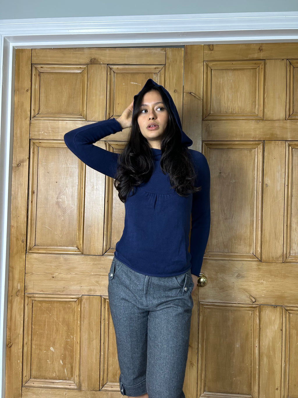 Navy knit hoodie