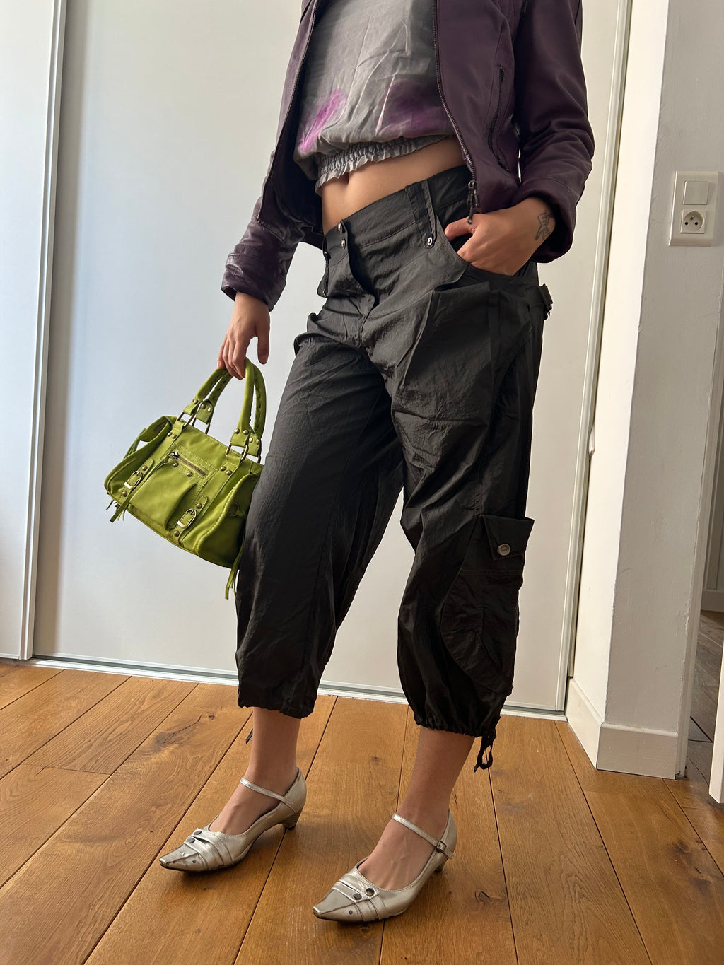 Grey Balloon Cropped Trousers