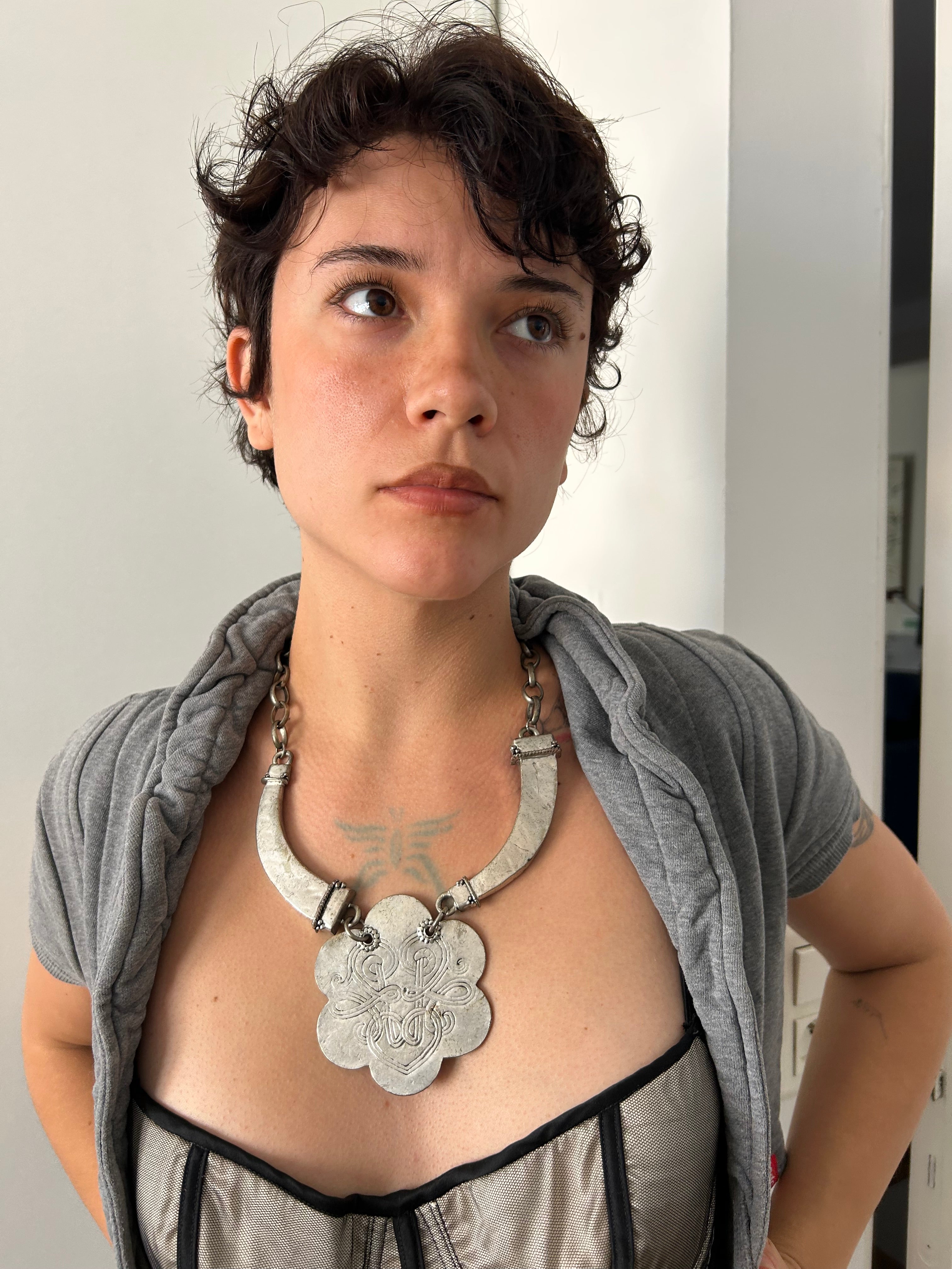 Chunky silver embellished necklace